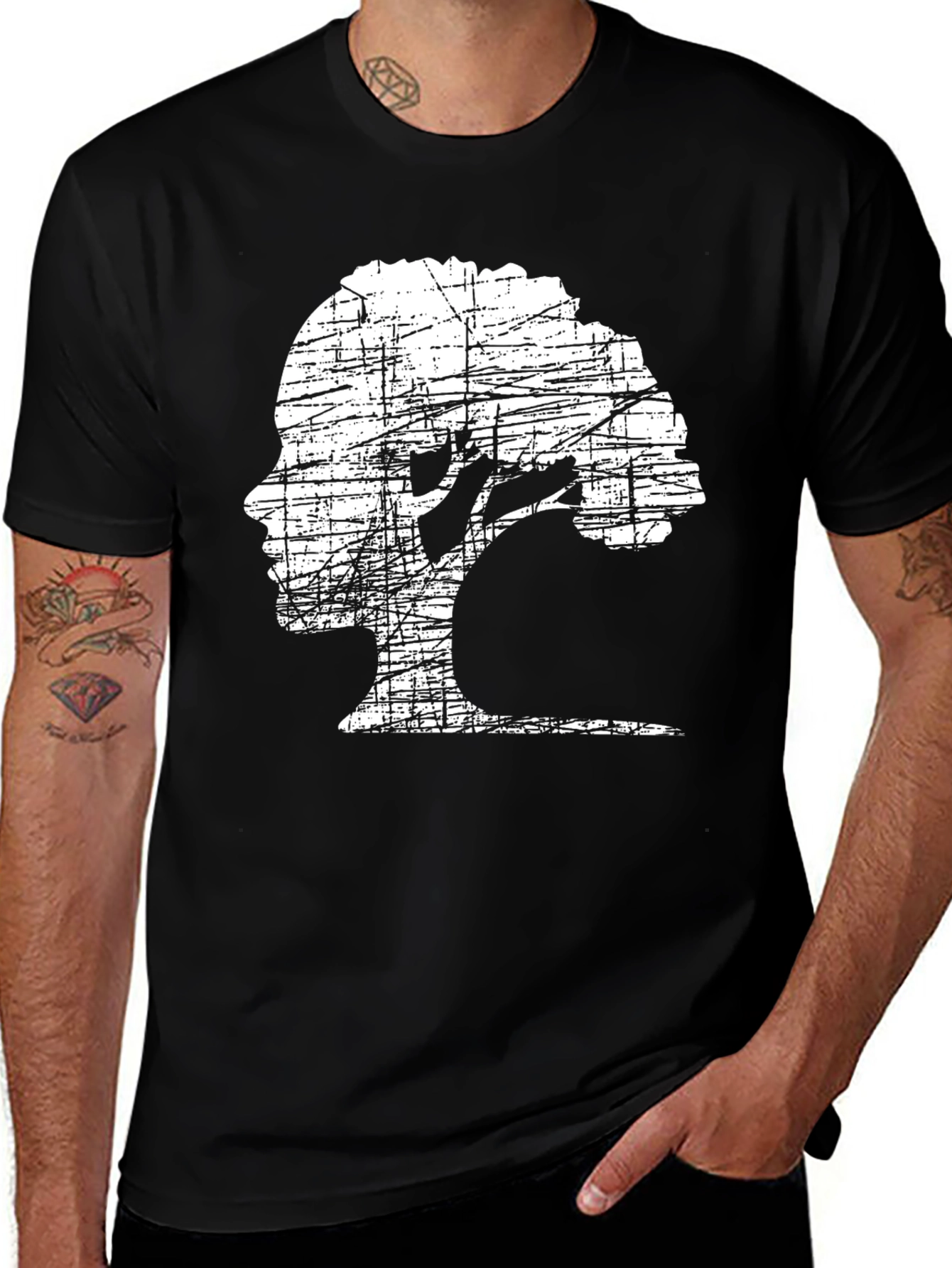 Variant 11 of Abstract Tree Profile Graphic Tee - Black