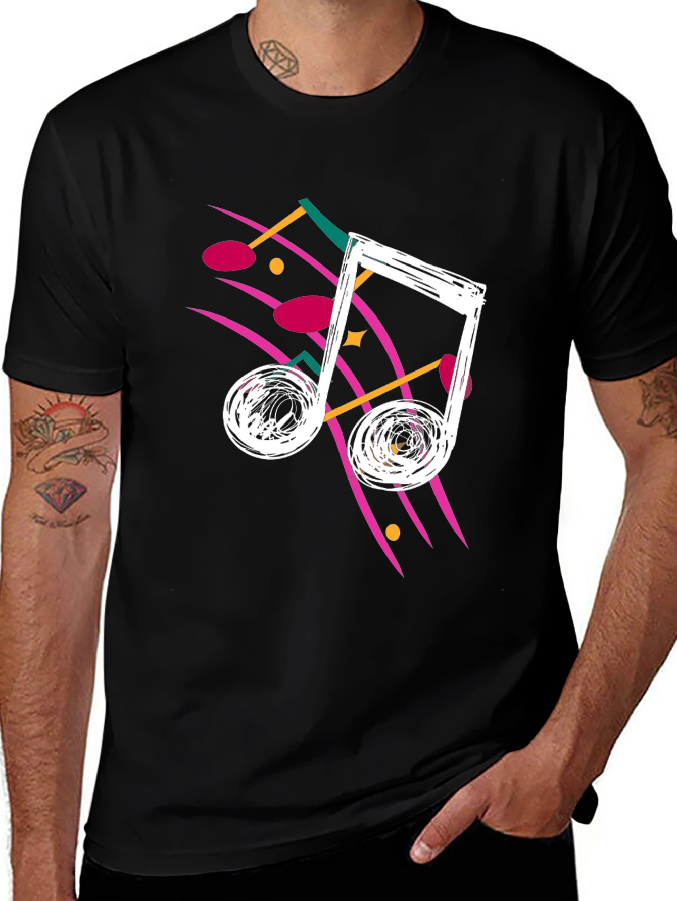 Variant 24 of Retro Music Note Graphic Tee - Black