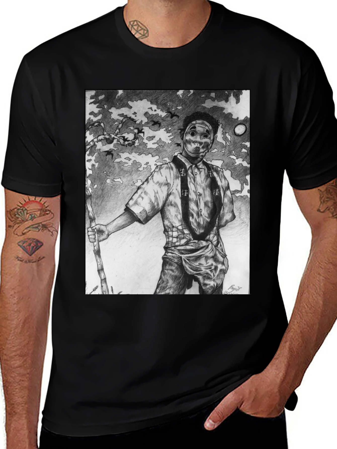 Variant 30 of Masked Figure Graphic Tee - Unique Art T-Shirt