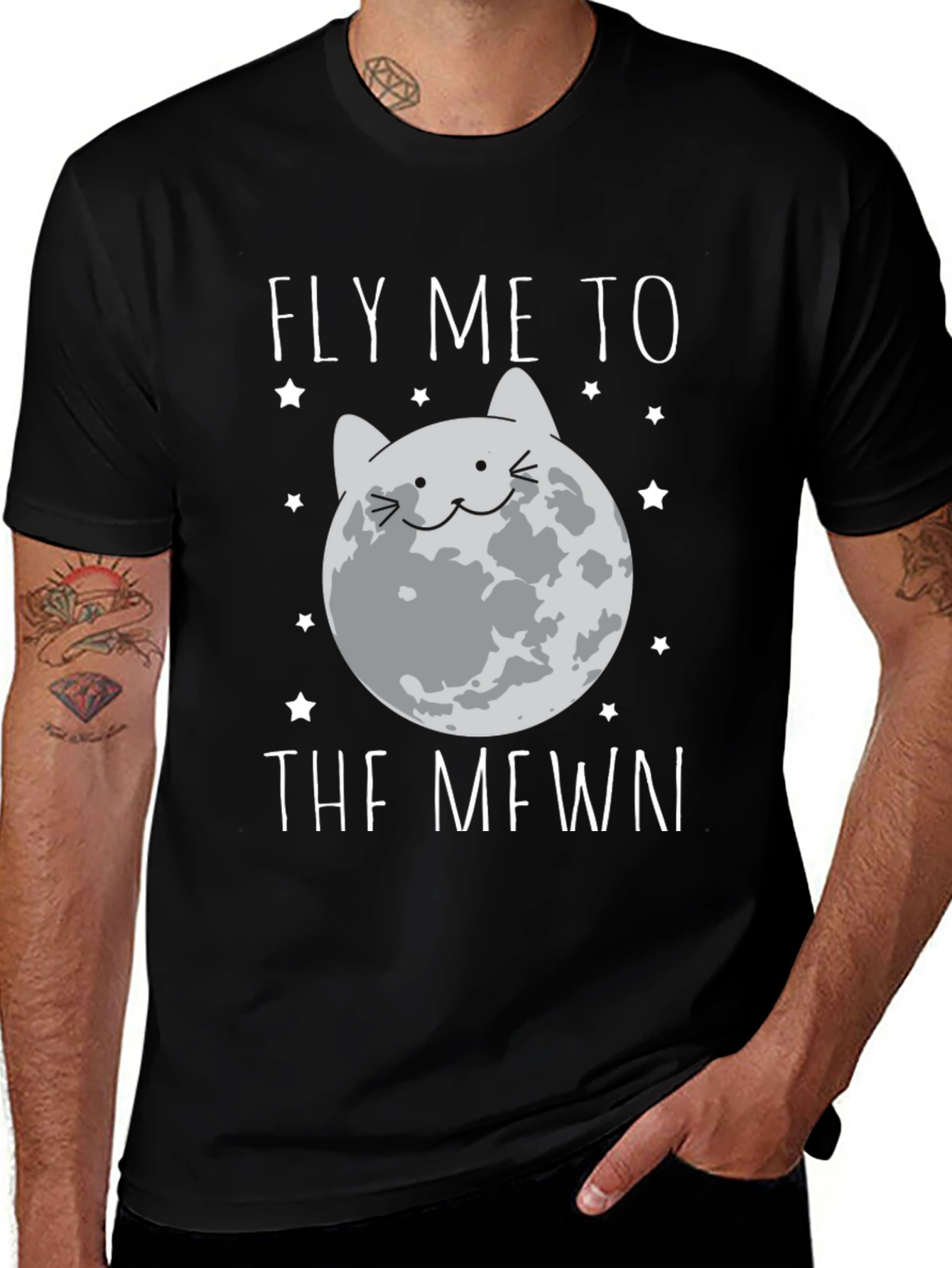 Variant 22 of Fly Me To The Mewn Black Graphic Tee