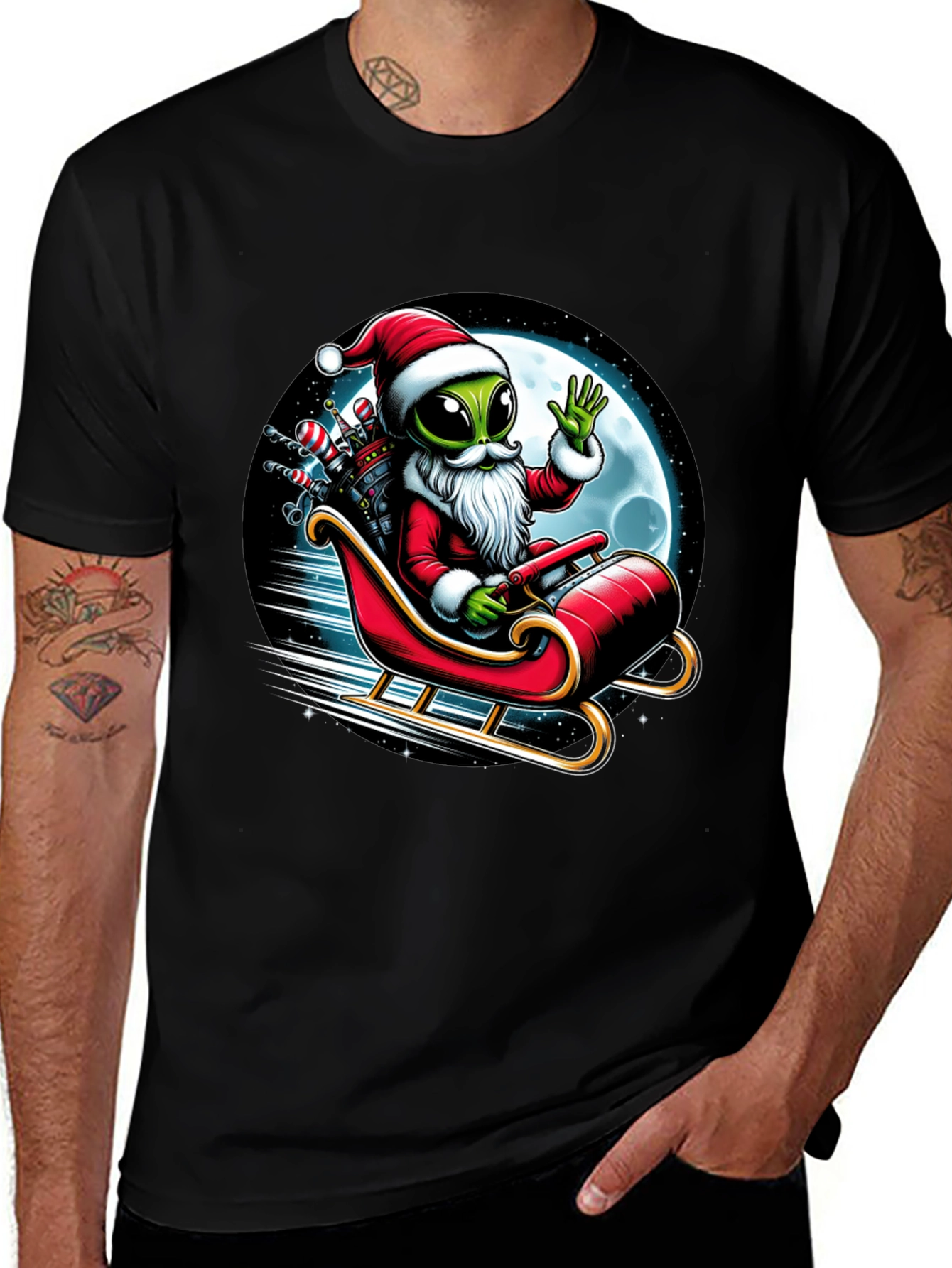 Alien Santa T-Shirt - Holiday Space Sleigh Ride