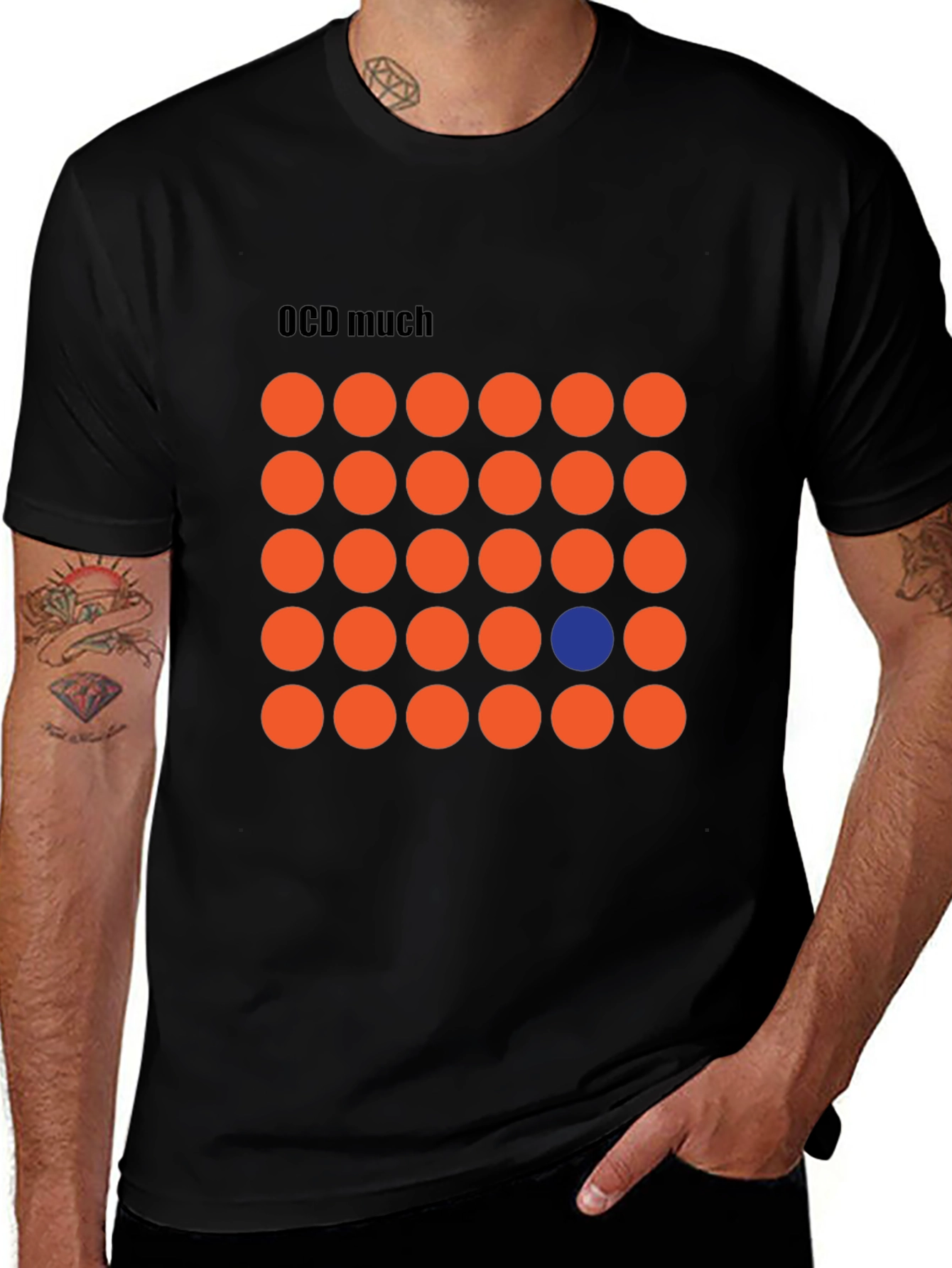 Variant 24 of OCD Much T-Shirt - Orange & Blue Circle Design