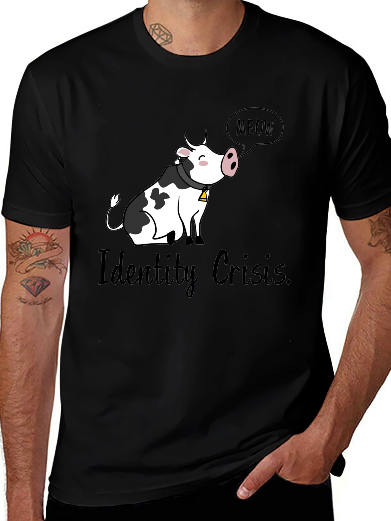 Variant 21 of Identity Crisis Cow Meow Black T-Shirt