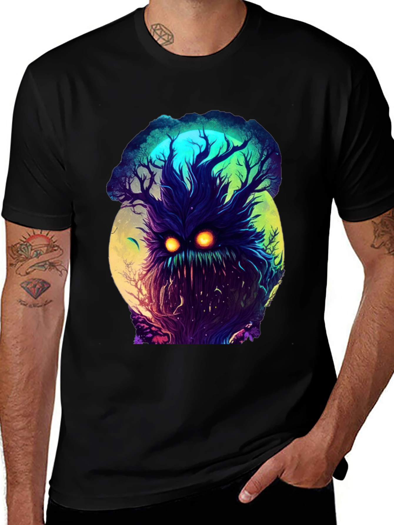 Variant 10 of Mystic Tree Monster Graphic Tee - Black T-Shirt