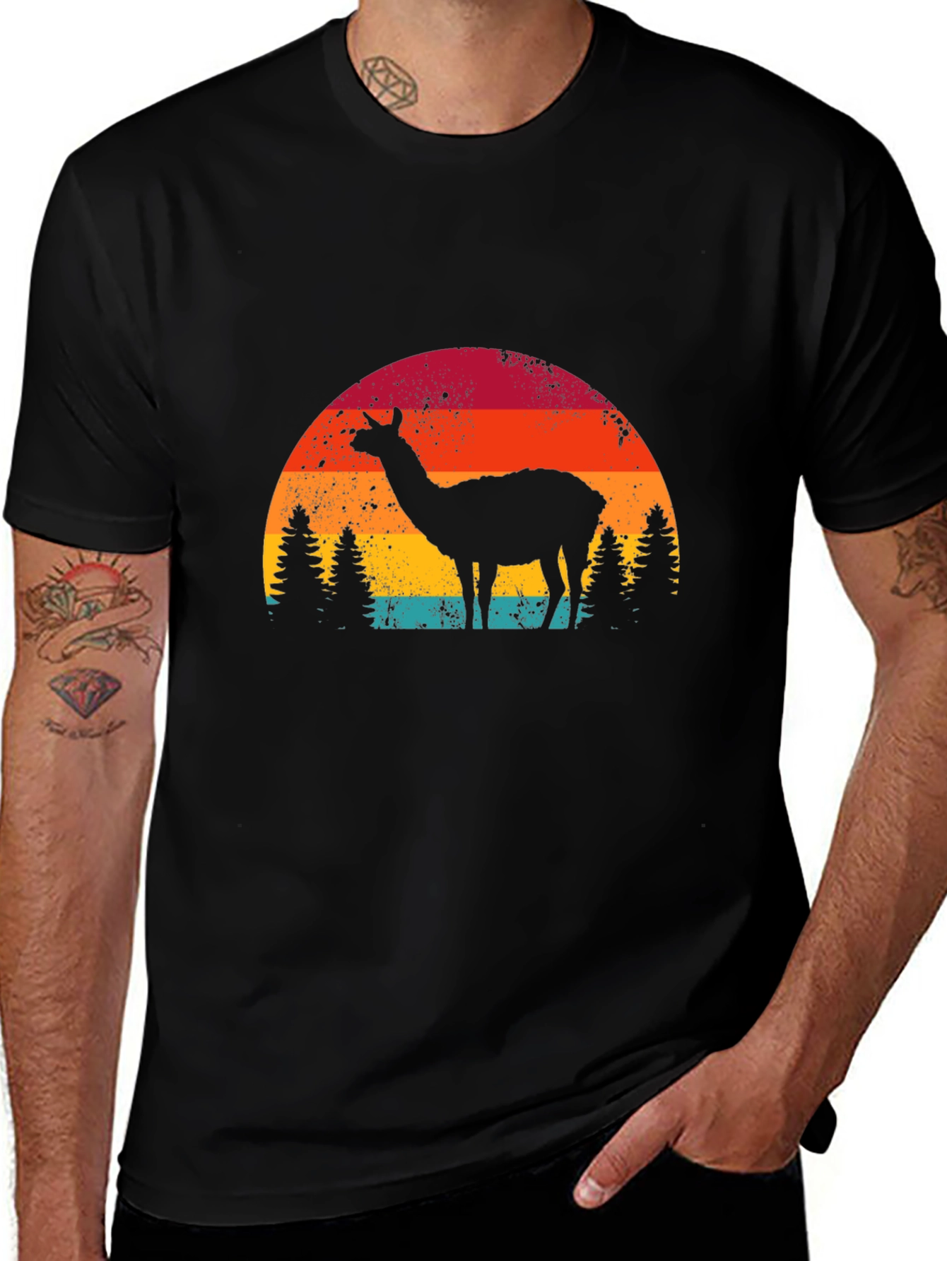 Variant 18 of Llama Sunset Graphic Tee - Retro Style