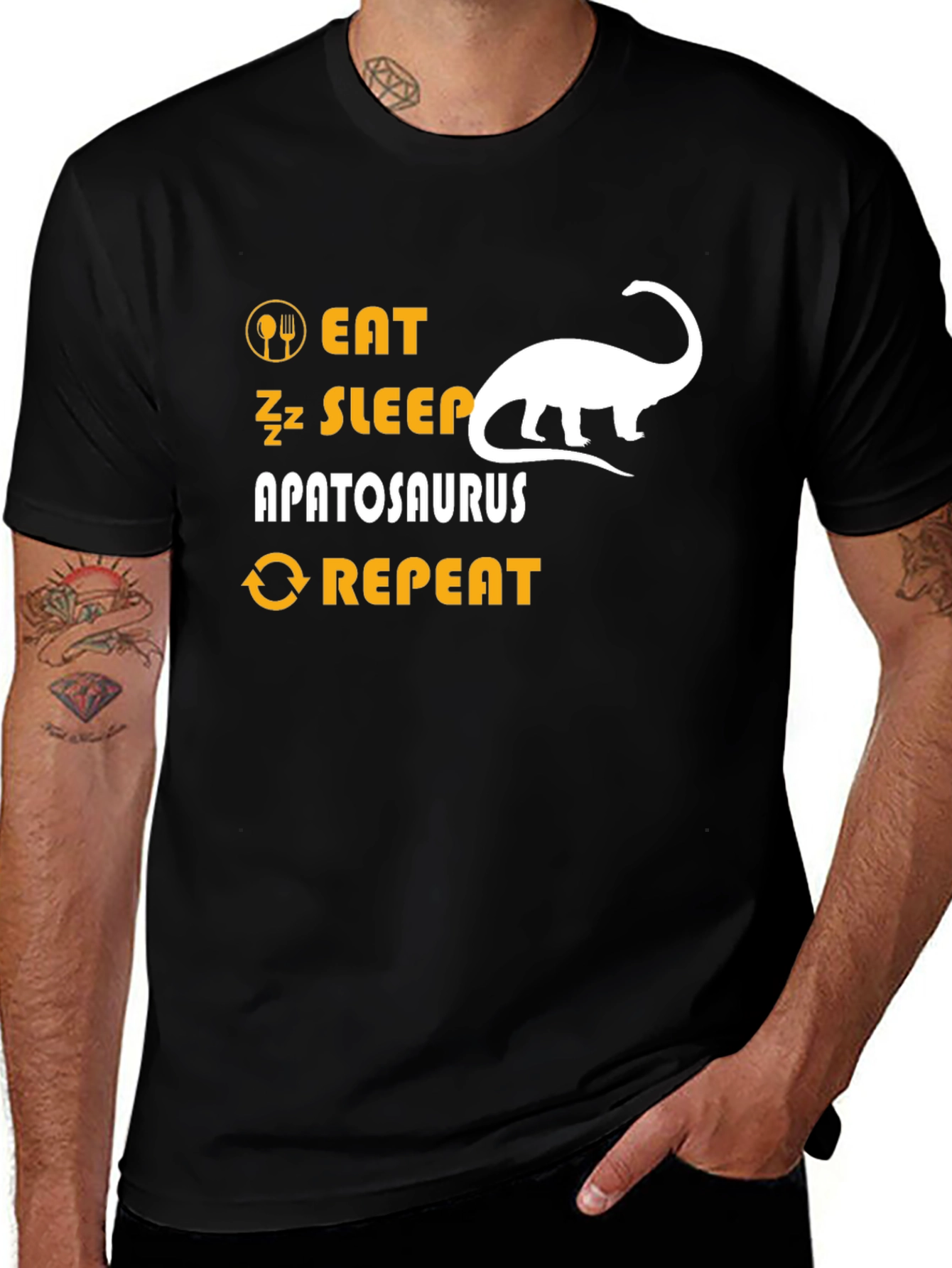 Eat Sleep Apatosaurus Repeat Black Graphic T-Shirt
