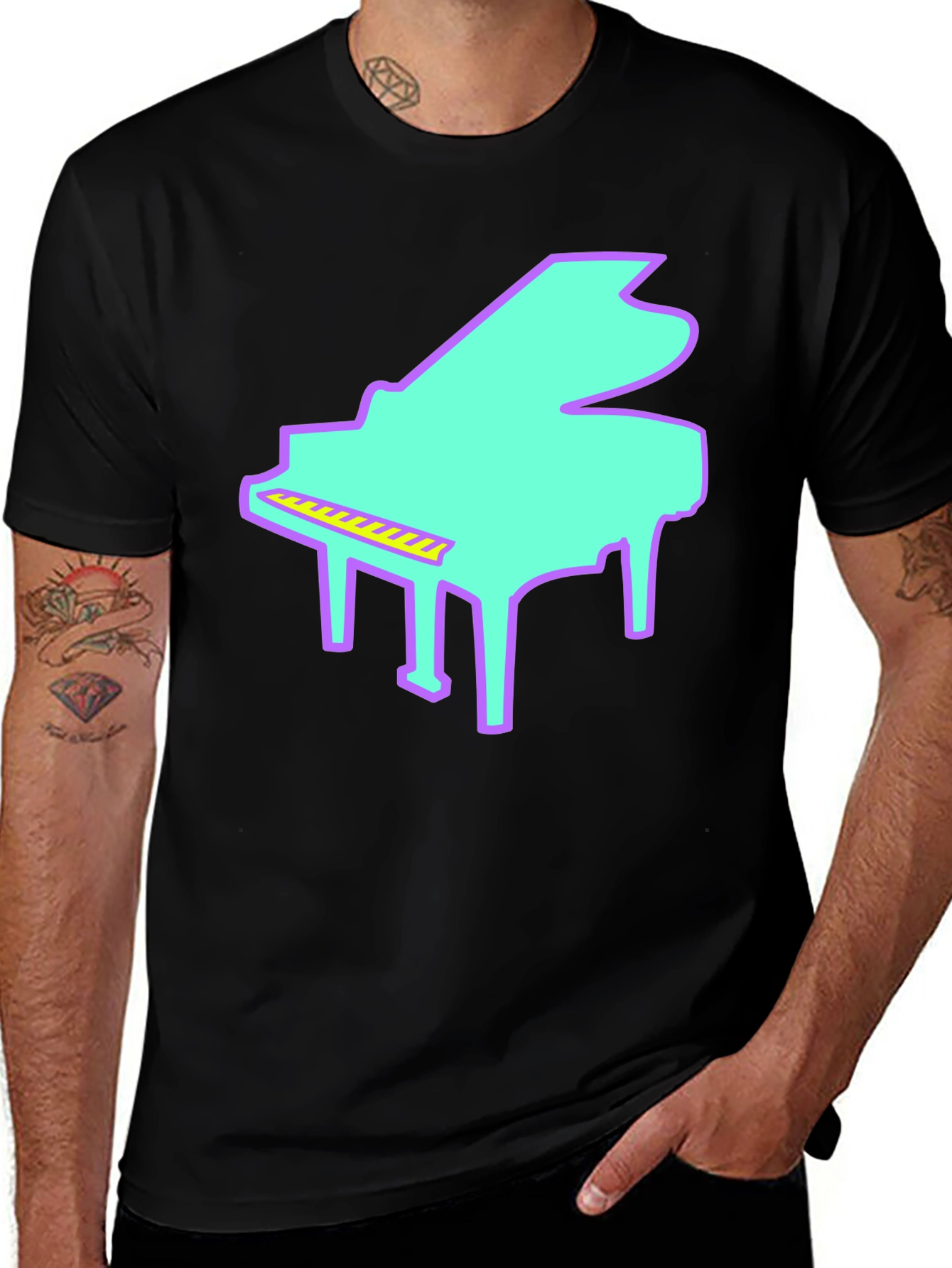 Variant 15 of Retro Piano Graphic T-Shirt - Black Tee