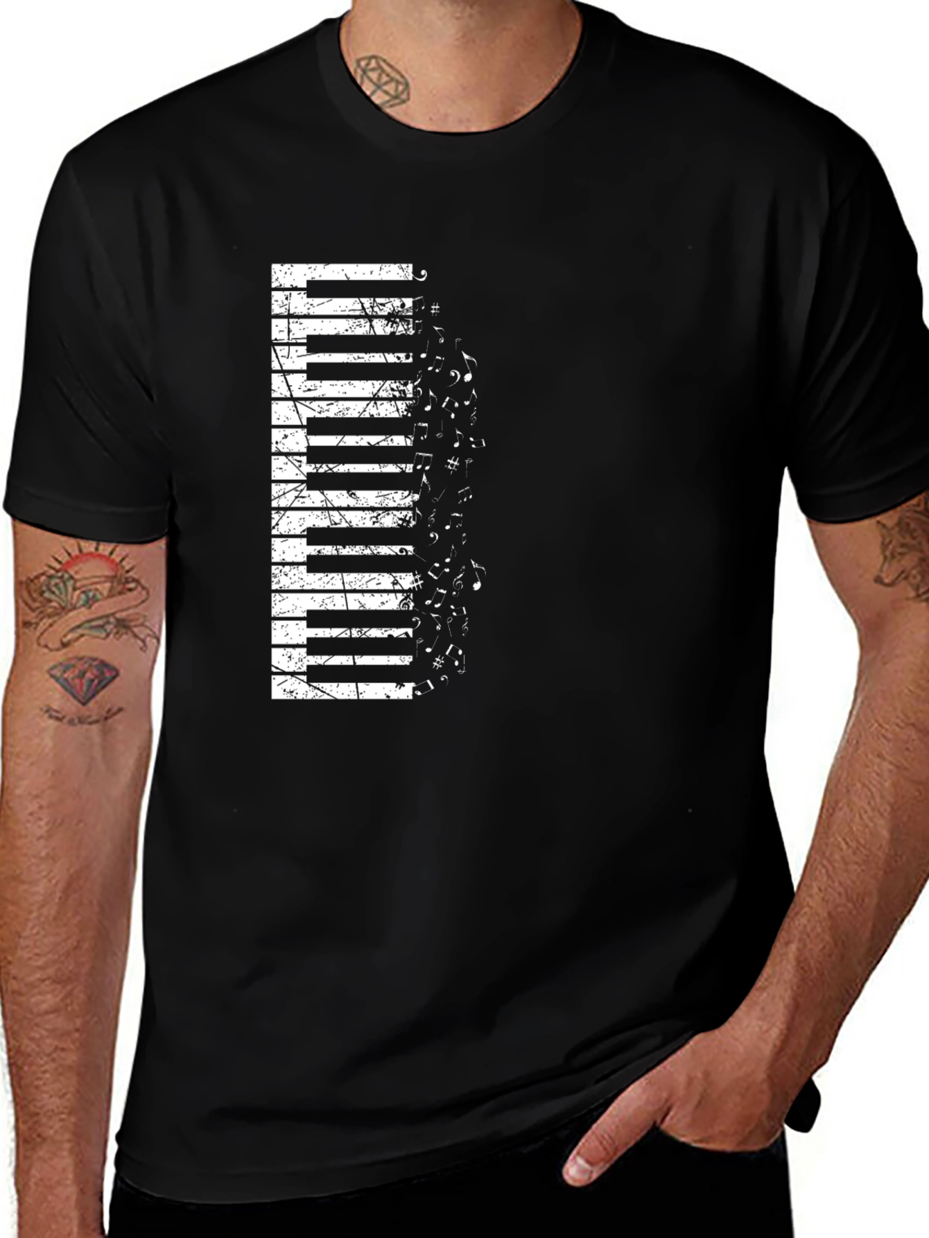 Variant 11 of Piano Keys Music Notes Graphic Black T-Shirt