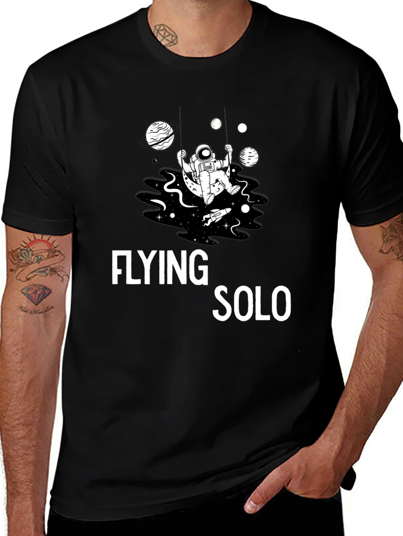 Variant 14 of Flying Solo Graphic Tee - Space Astronaut Design