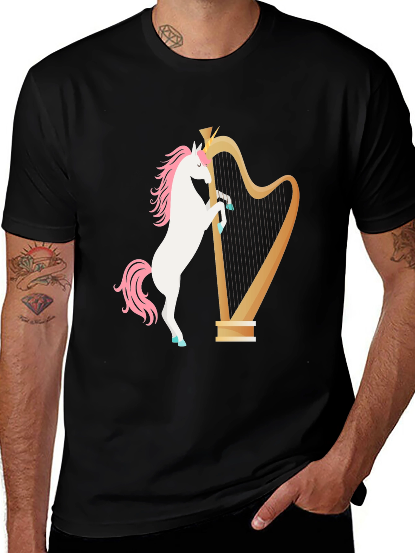 Variant 16 of Unicorn Harp Graphic Tee - Black