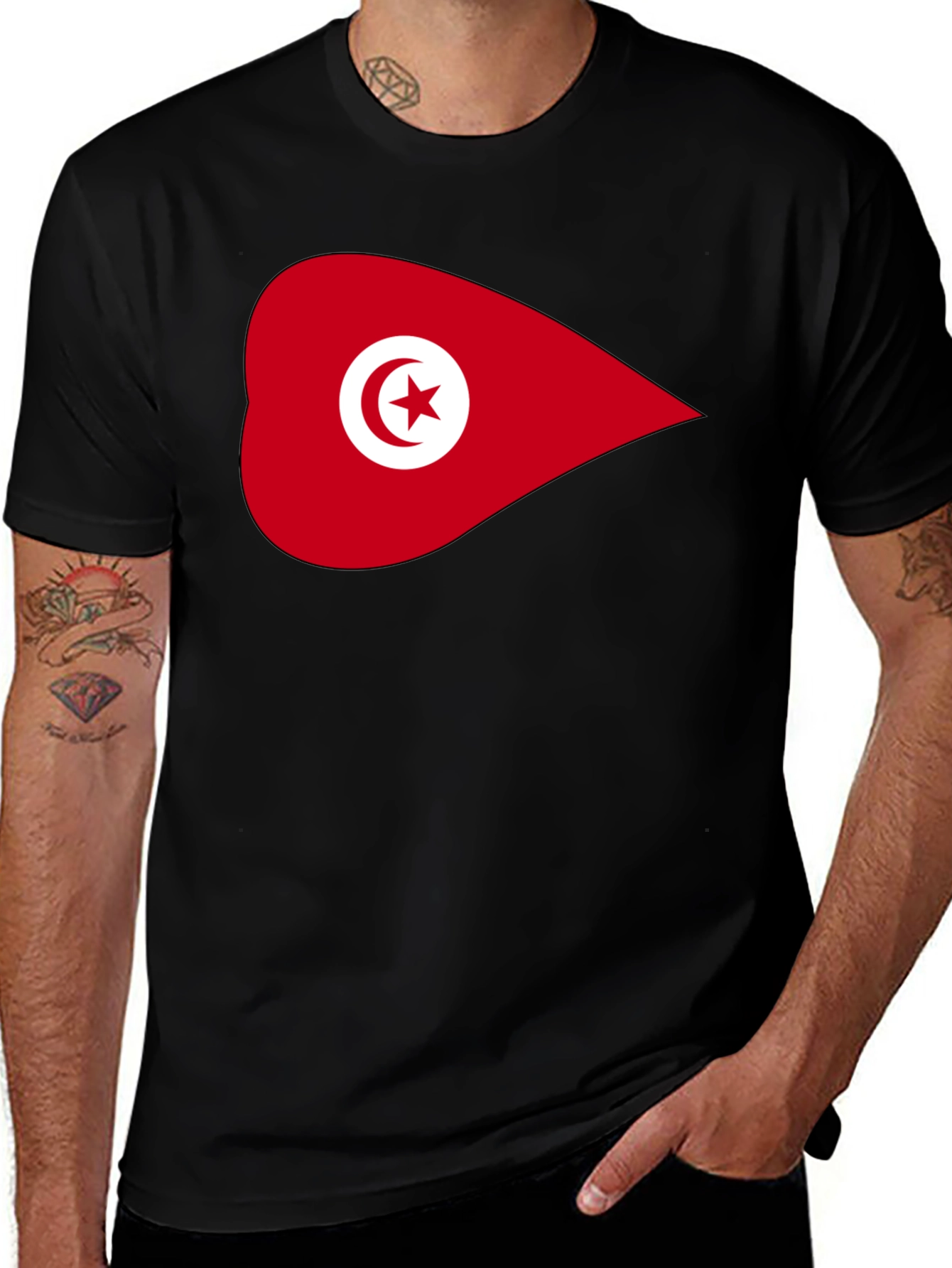Tunisia Flag T-Shirt - Black Cotton Tee