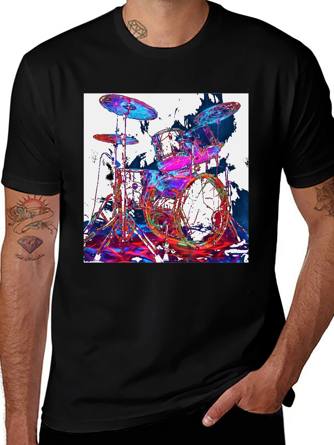 Variant 10 of Colorful Drum Set Graphic Tee - Music Lover Shirt