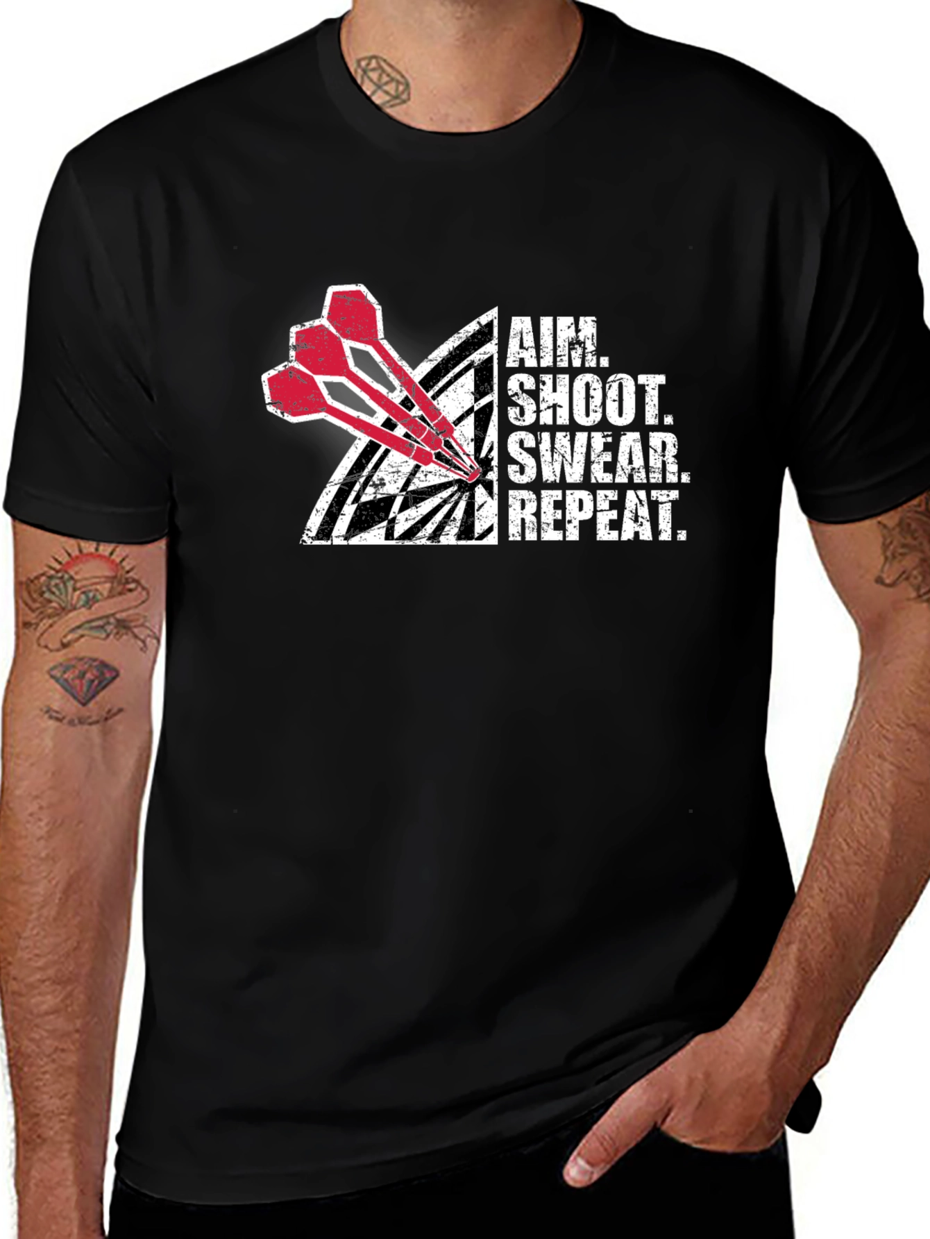 Variant 9 of Aim, Shoot, Swear, Repeat - Dart T-Shirt