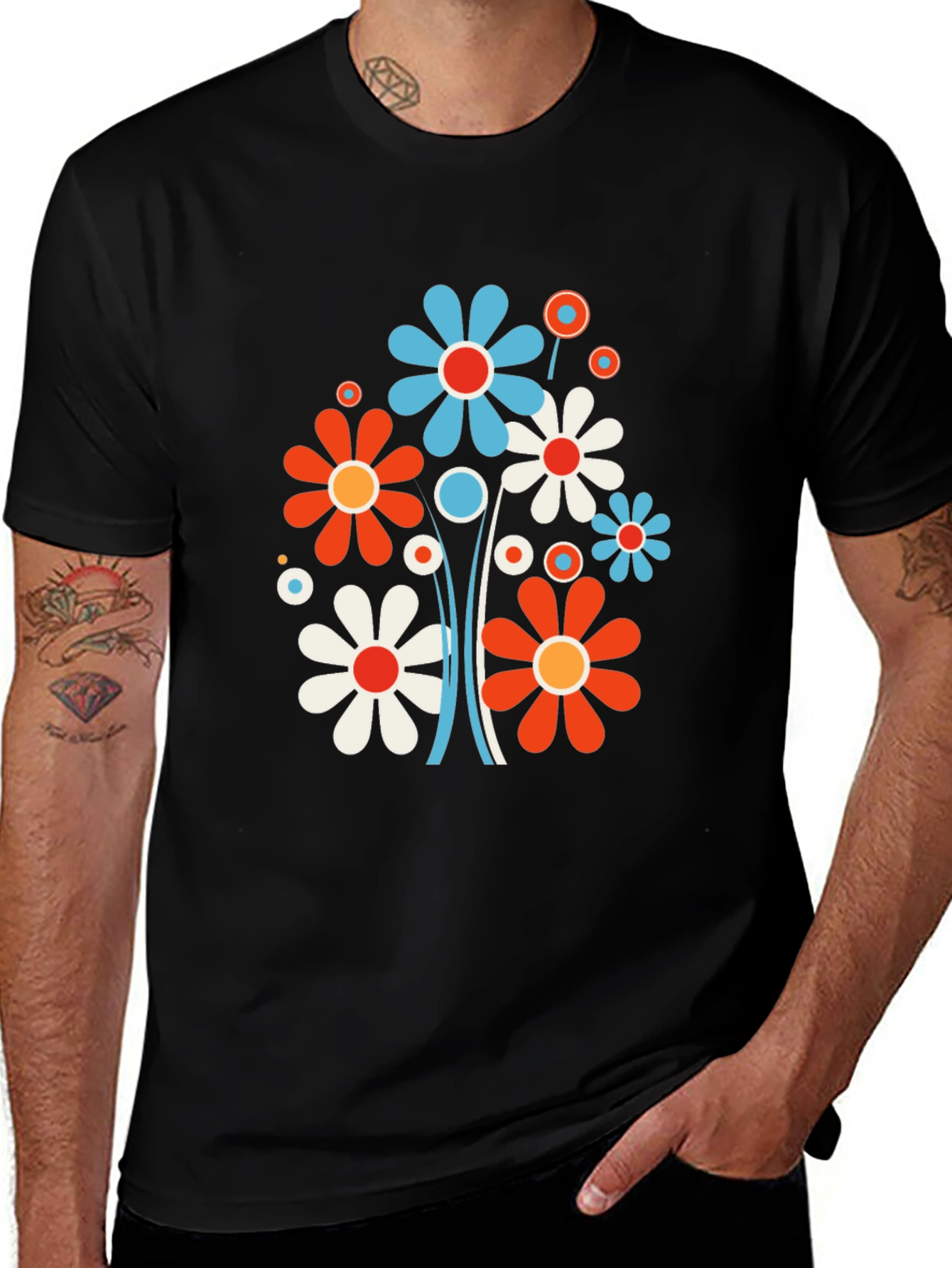 Variant 25 of Retro Floral Graphic T-Shirt - Bold 70s Style