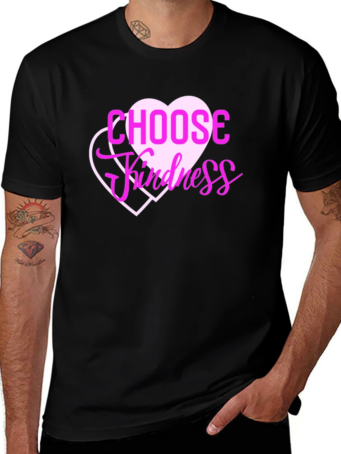 Variant 9 of Choose Kindness Heart Graphic Tee - Black Cotton Comfort