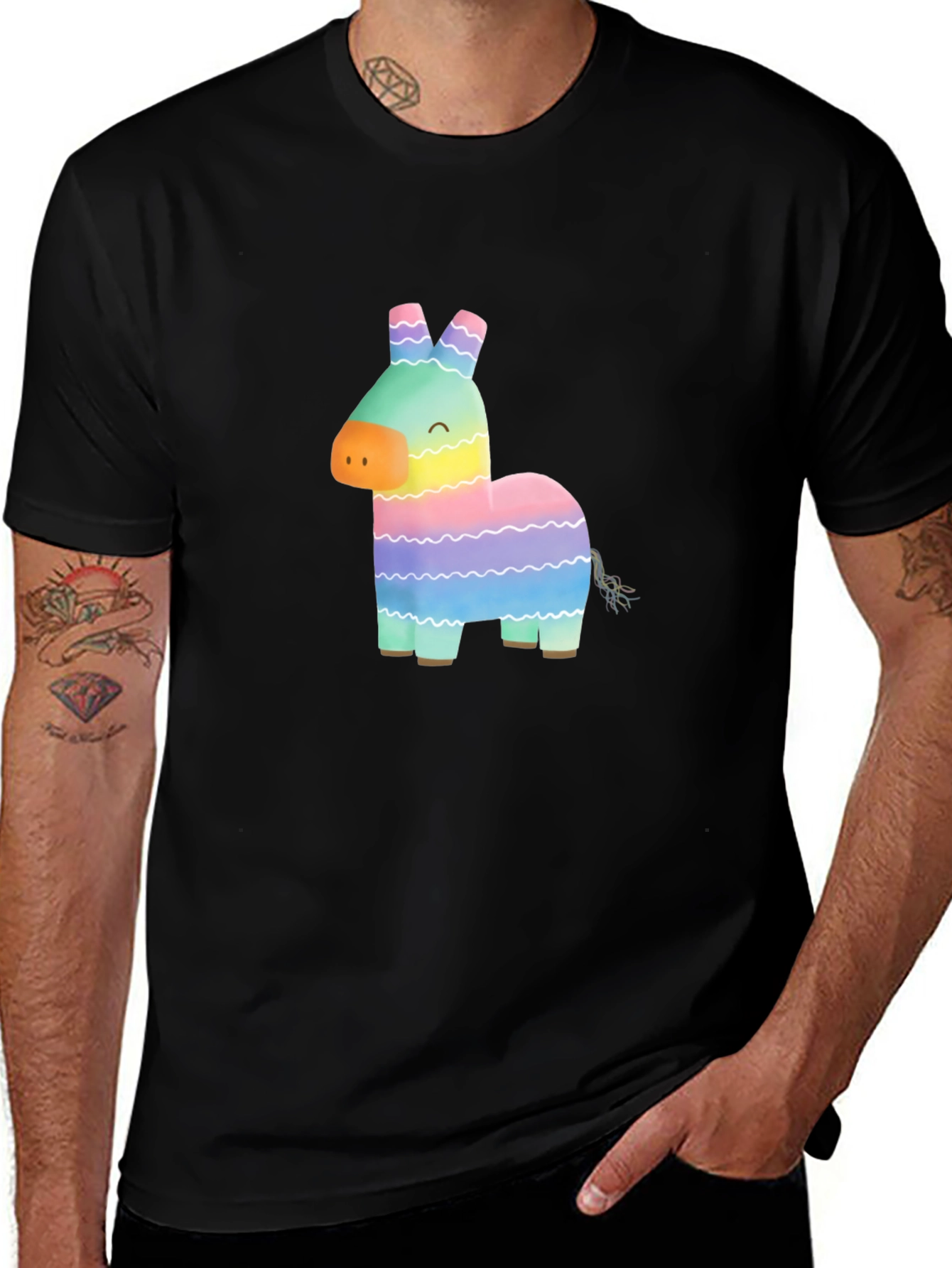 Colorful Pinata Graphic Tee - Black Cotton Shirt