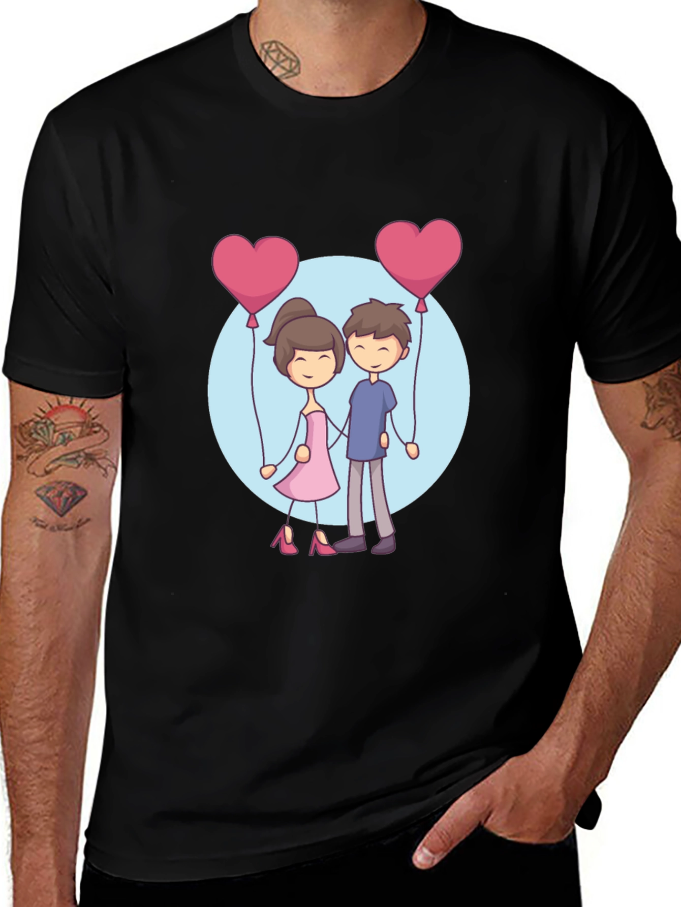 Variant 13 of Cartoon Couple Holding Heart Balloons T-Shirt