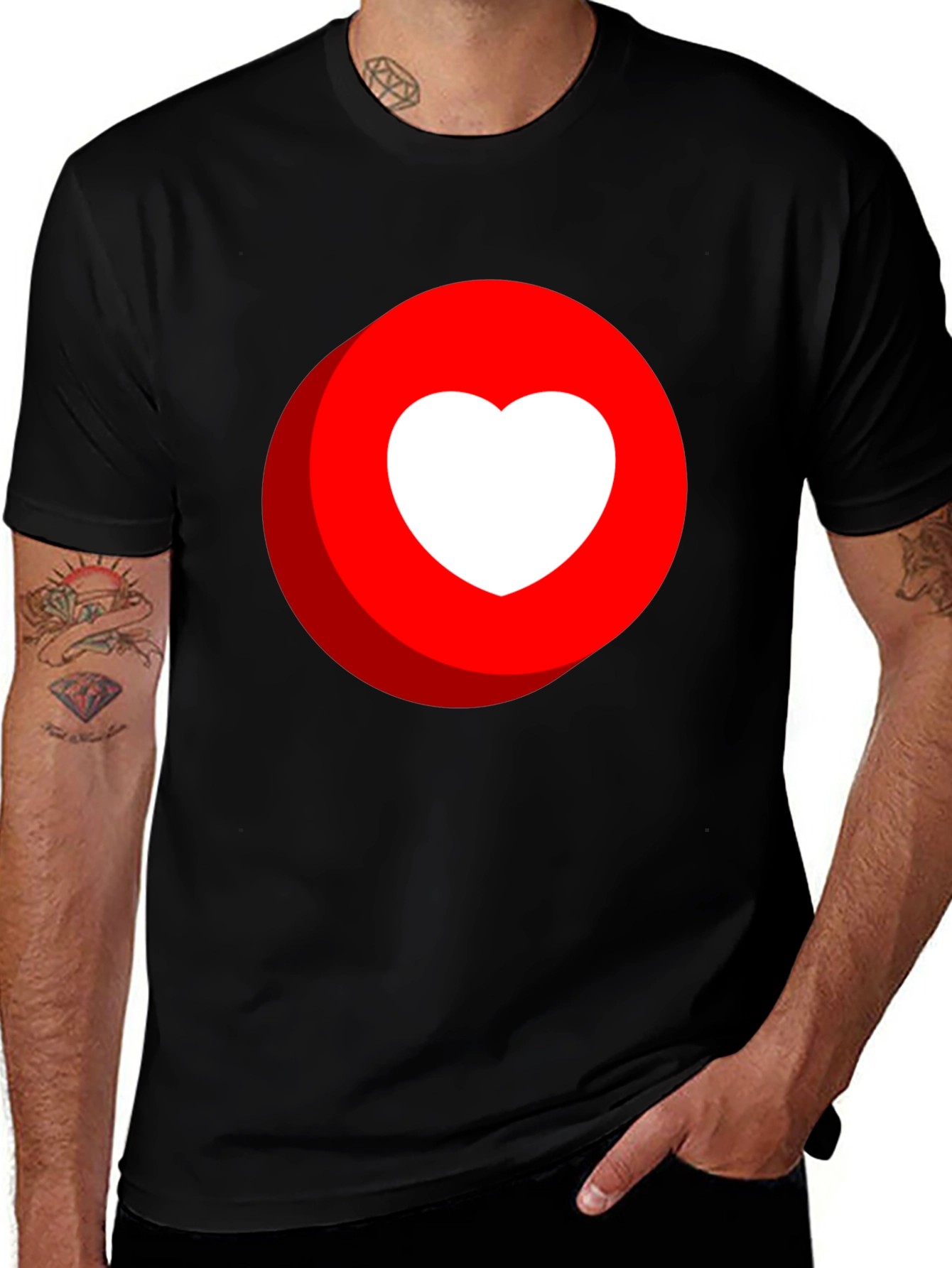 Variant 6 of Heart in Red Circle Graphic Tee - Black