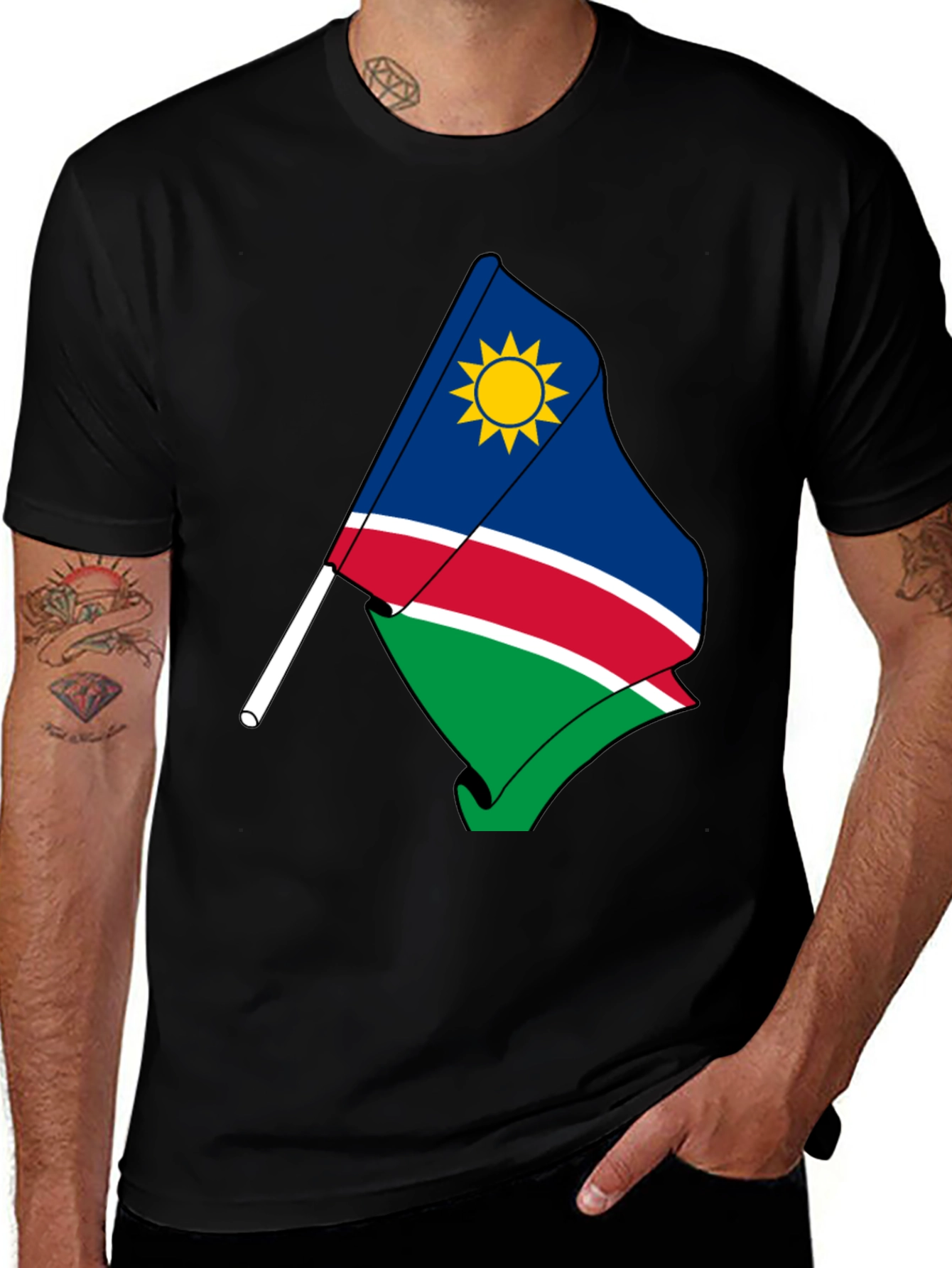 Variant 14 of Namibia Flag Graphic Tee - Black Cotton Shirt