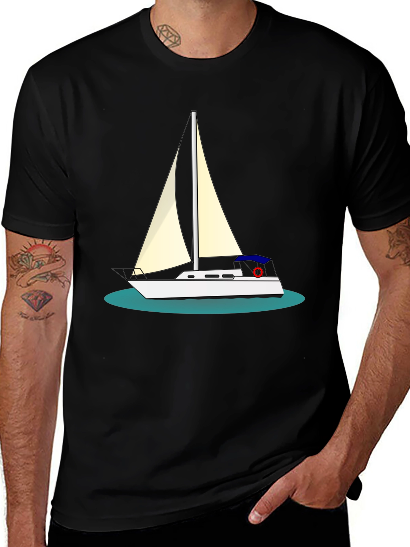 Variant 9 of Sailboat Graphic Tee - Black Cotton T-Shirt