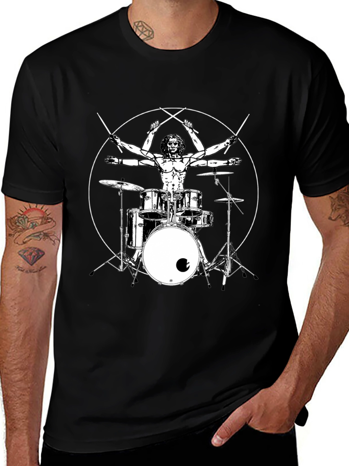 Variant 20 of Drummer Vitruvian Man Black T-Shirt
