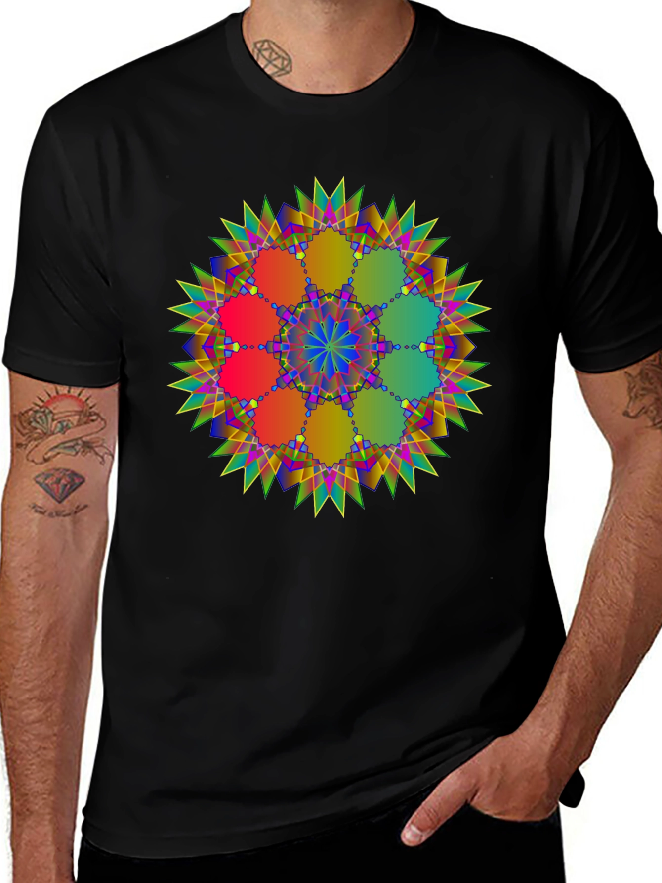 Geometric Mandala Design Black T-Shirt