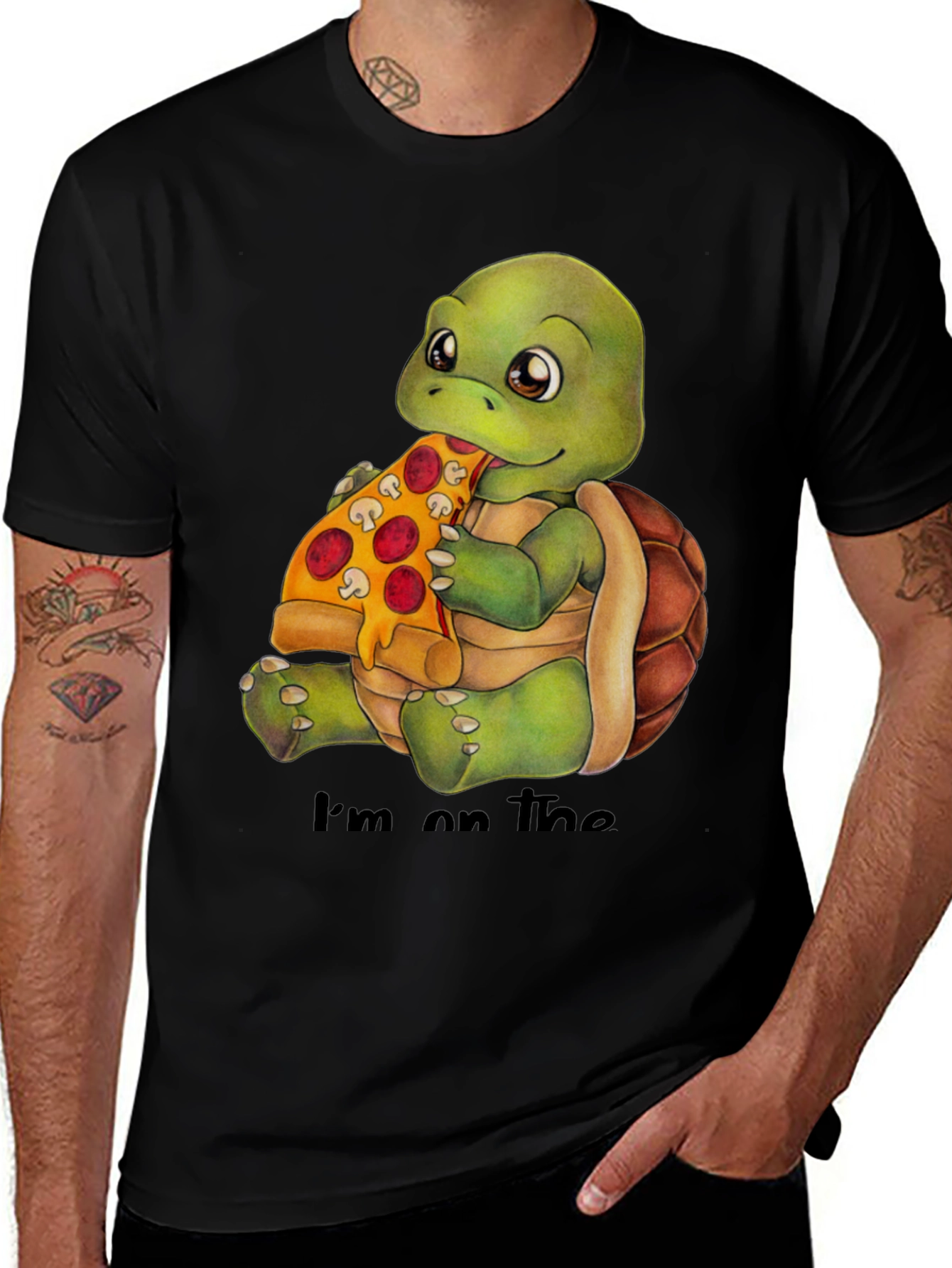 Variant 20 of Turtle Eating Pizza Graphic Tee - Fun Casual Wear
