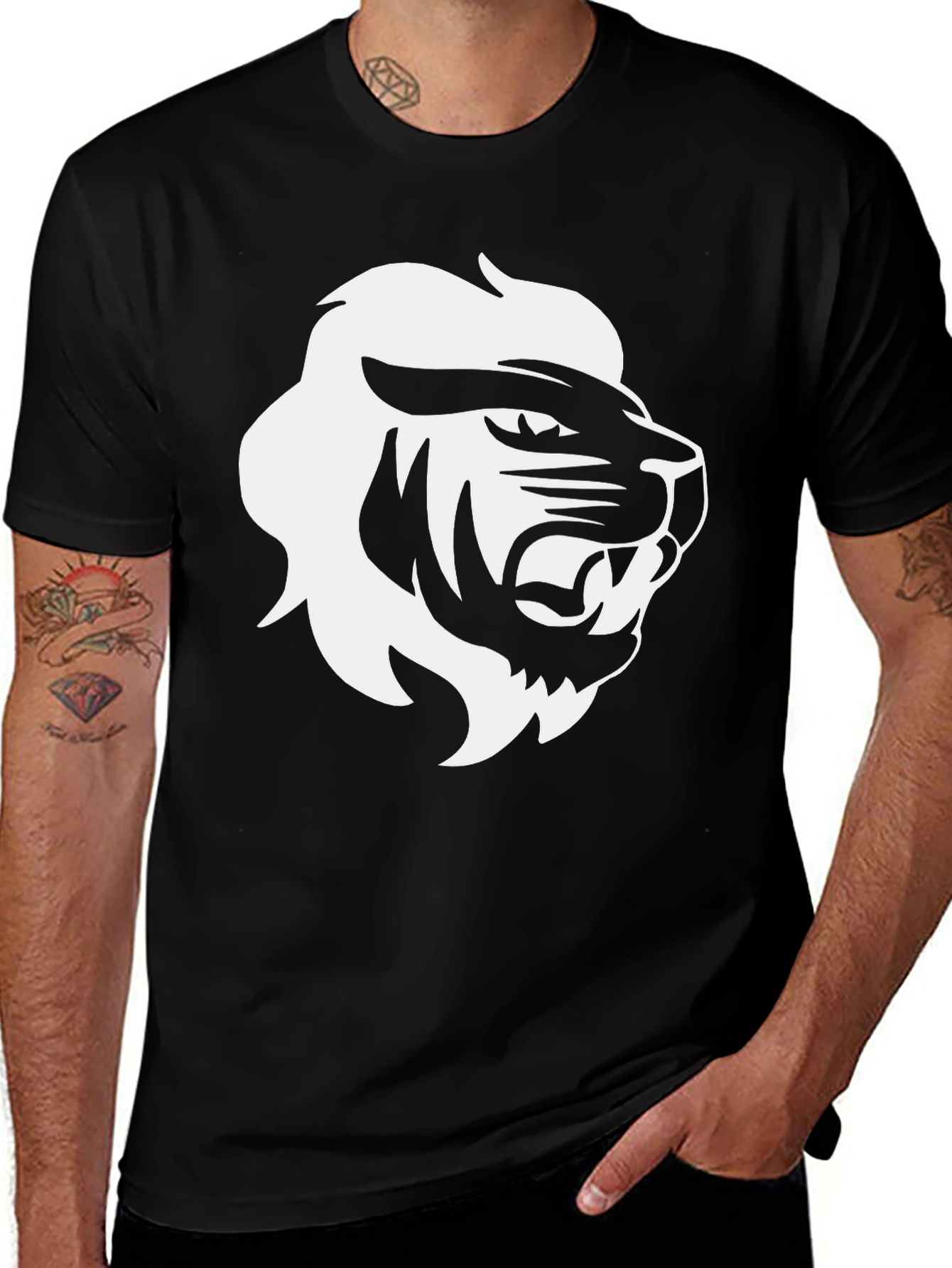 Variant 5 of Black T-Shirt with White Lion Graphic