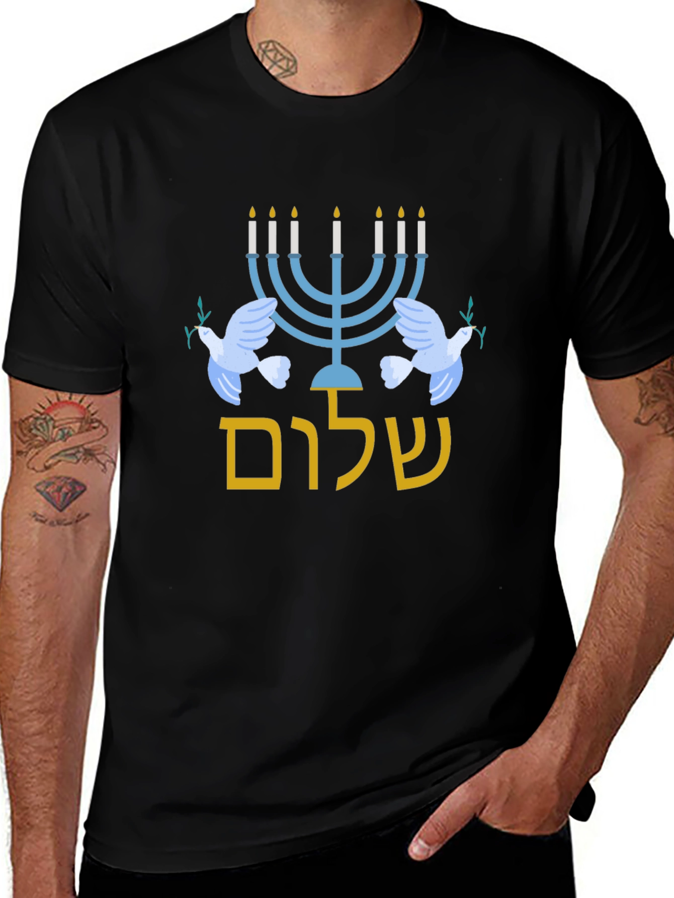 Shalom Menorah Peace Dove Graphic T-Shirt