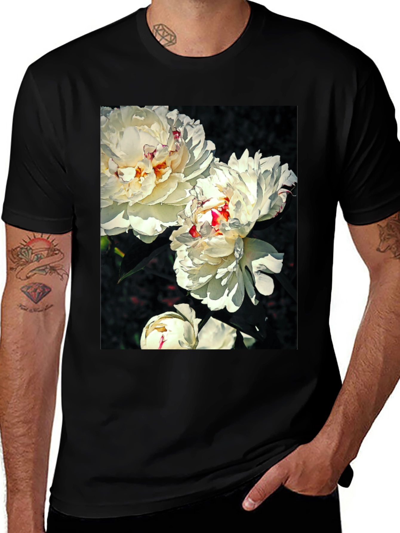 Variant 7 of Floral T-Shirt - White Peony Print