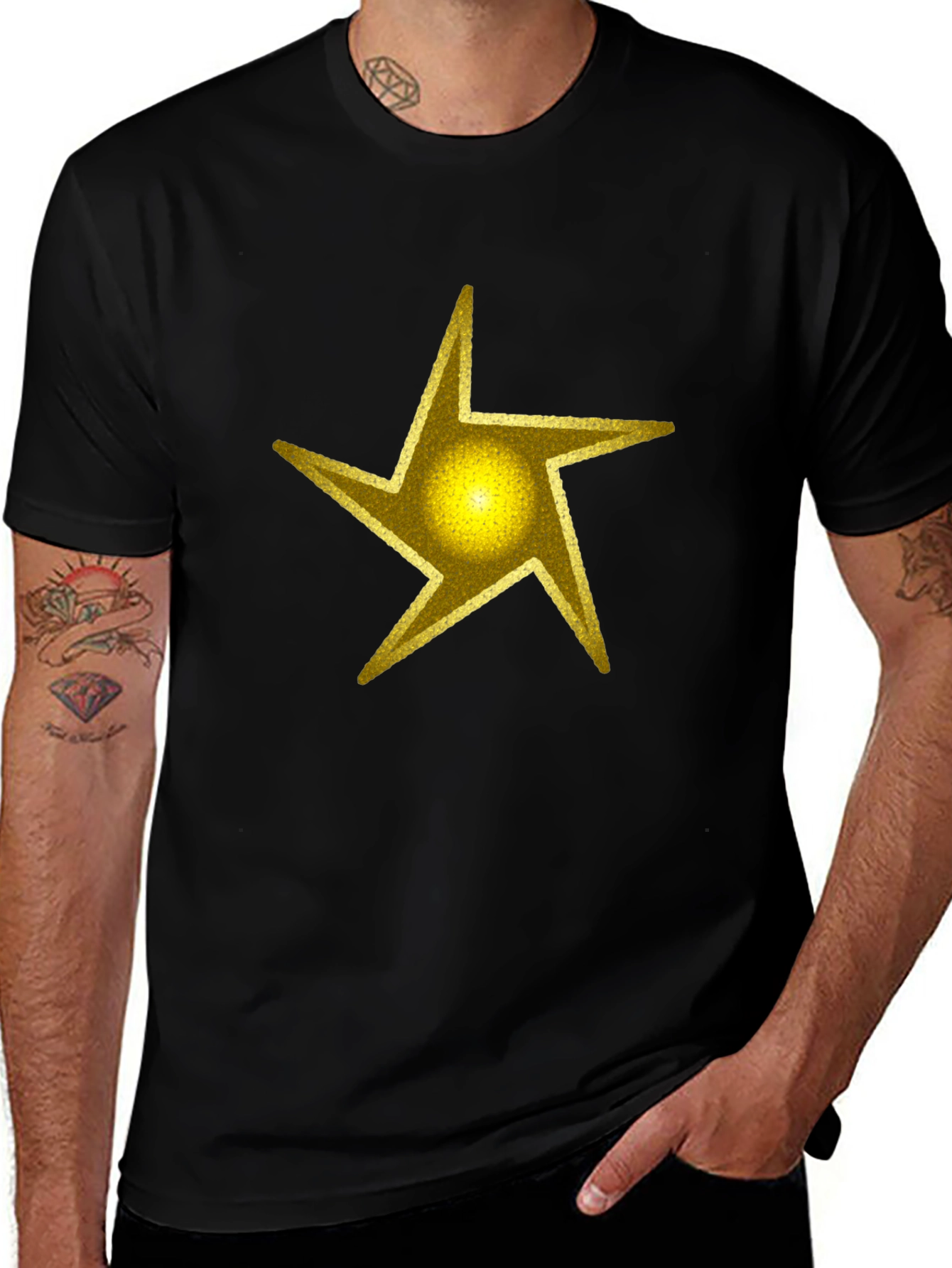 Variant 6 of Golden Star Graphic Black T-Shirt