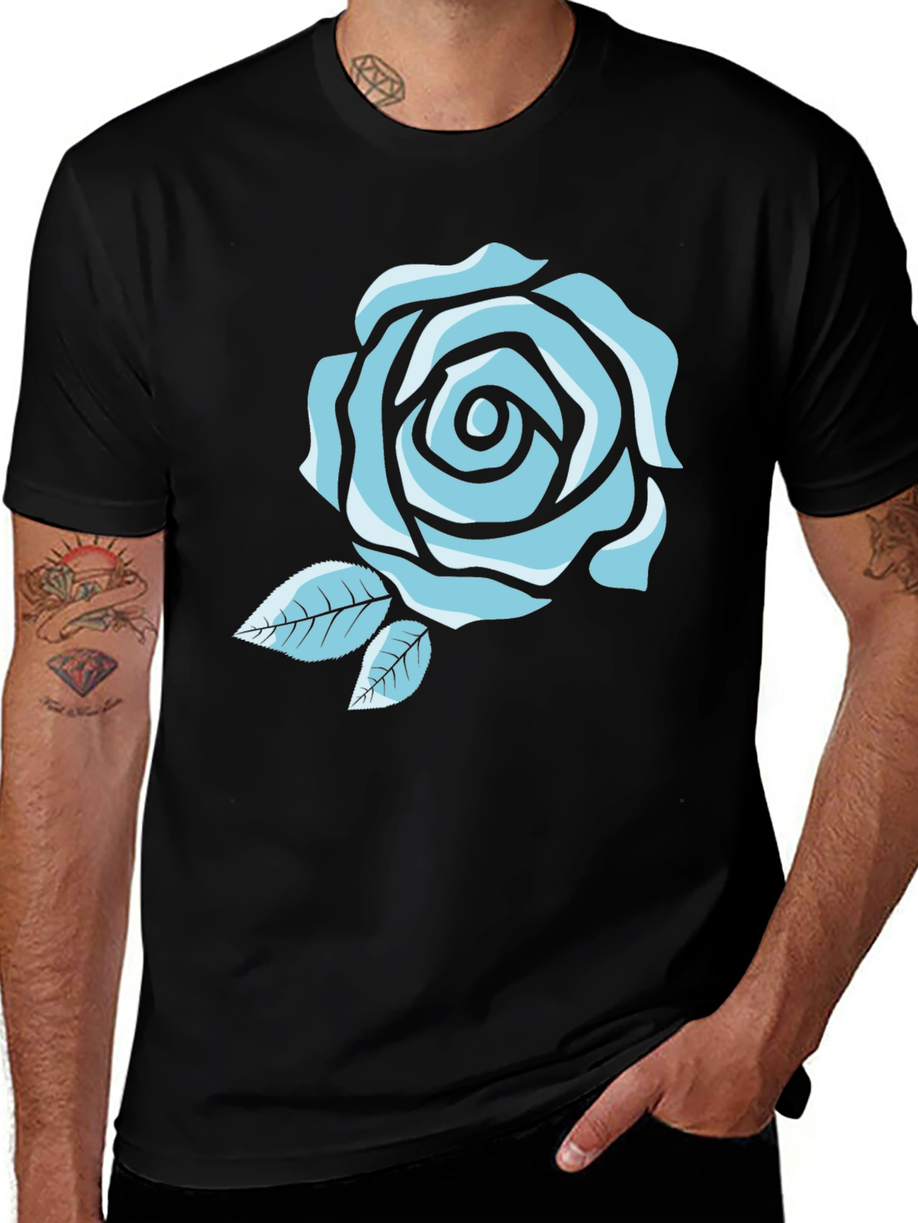 Variant 18 of Black T-Shirt with Blue Rose Graphic