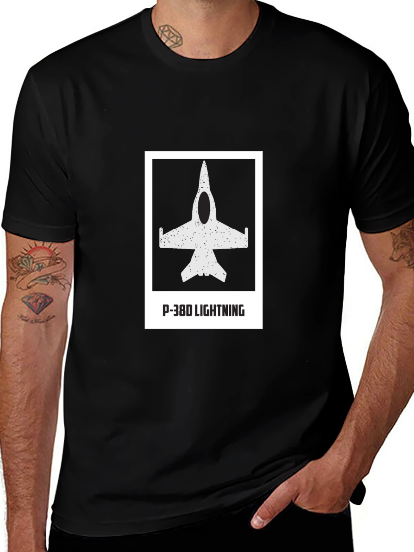 Variant 15 of P-38D Lightning Black T-Shirt - Aviation Tee
