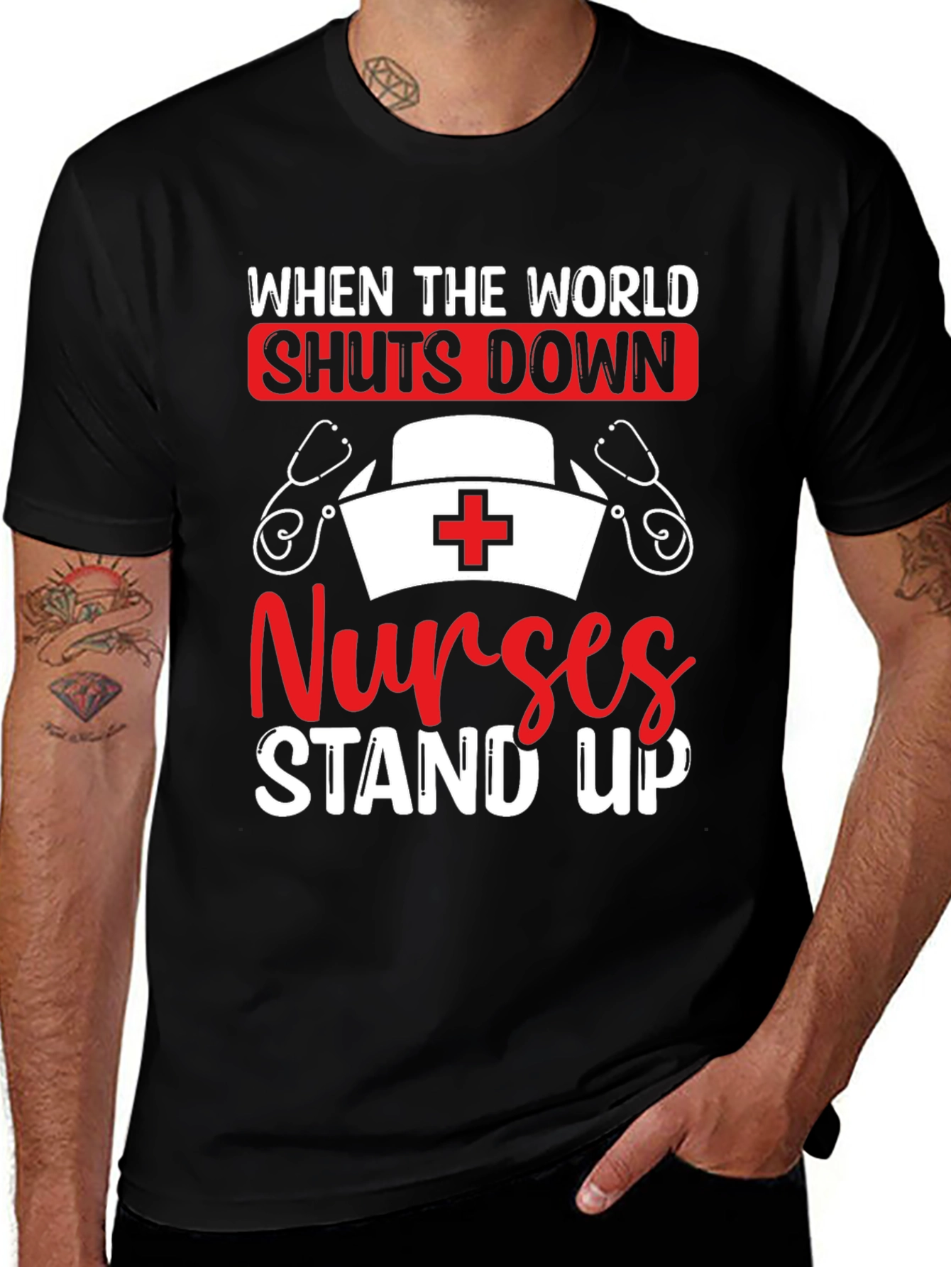 Nurses Stand Up Graphic Tee - Black