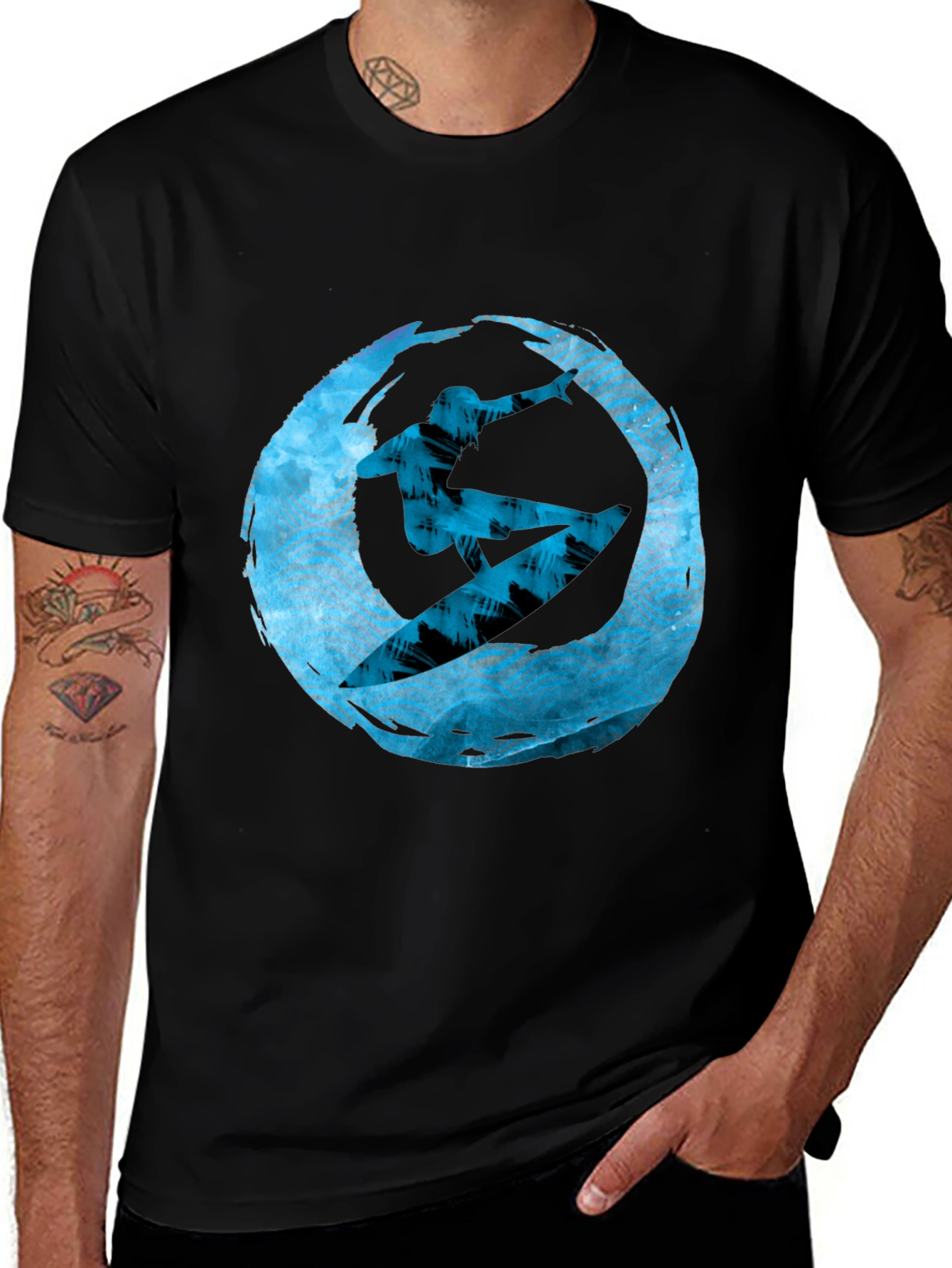 Variant 2 of Surfer Wave Graphic Tee - Black Cotton Casual Shirt