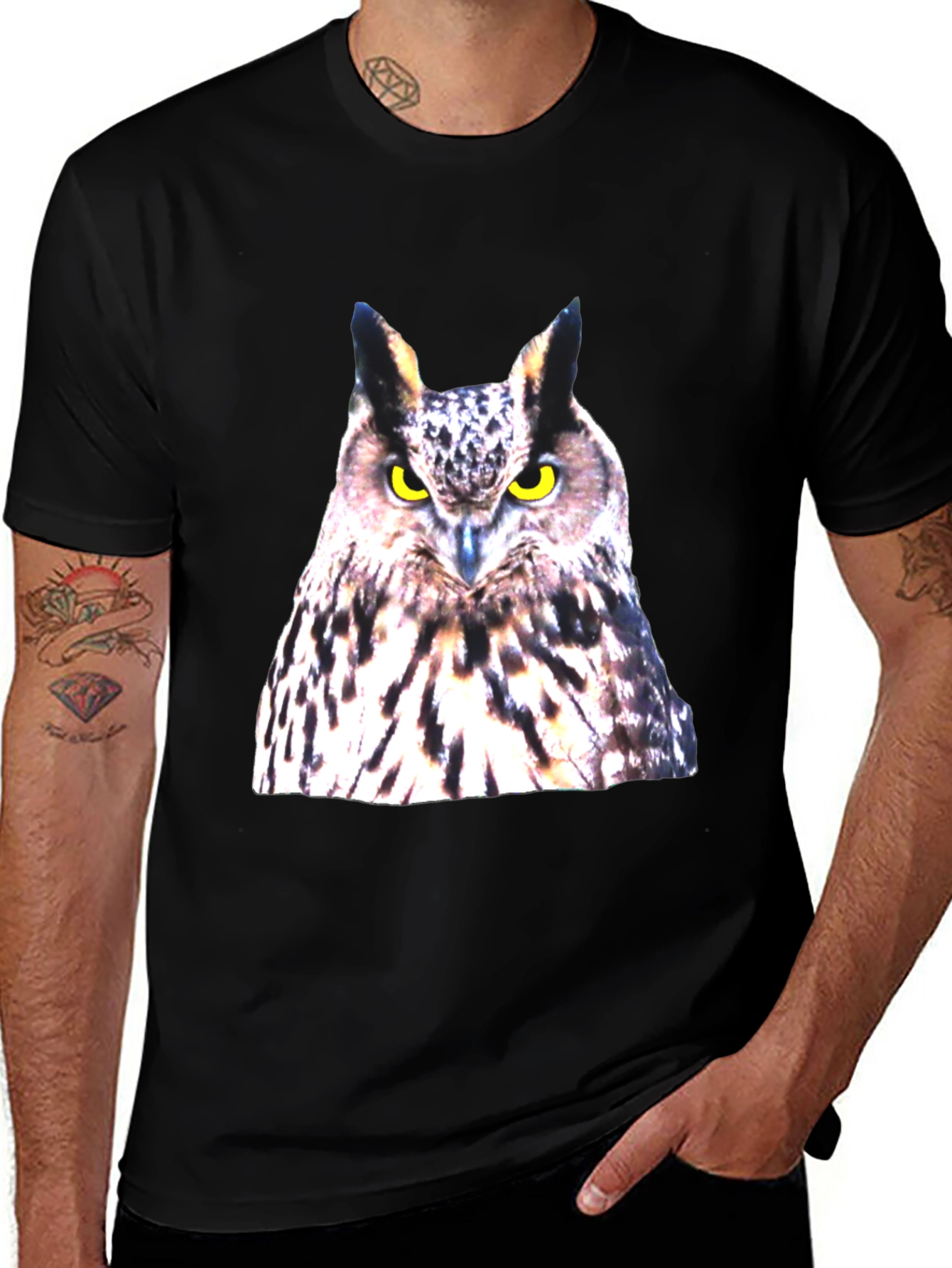 Owl Graphic Print Black T-Shirt