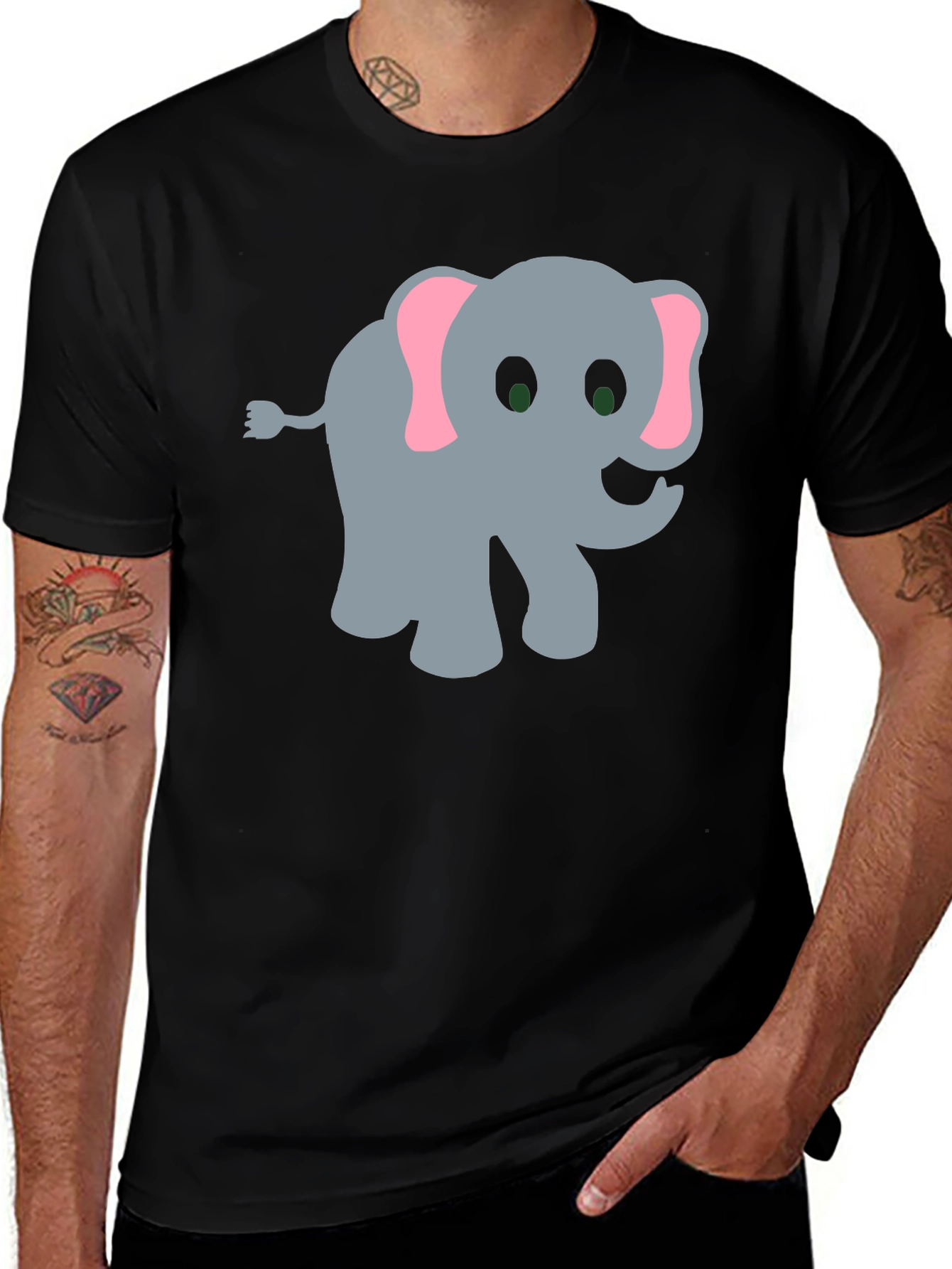 Variant 24 of Cute Elephant Graphic Tee - Black Cotton Casual Shirt