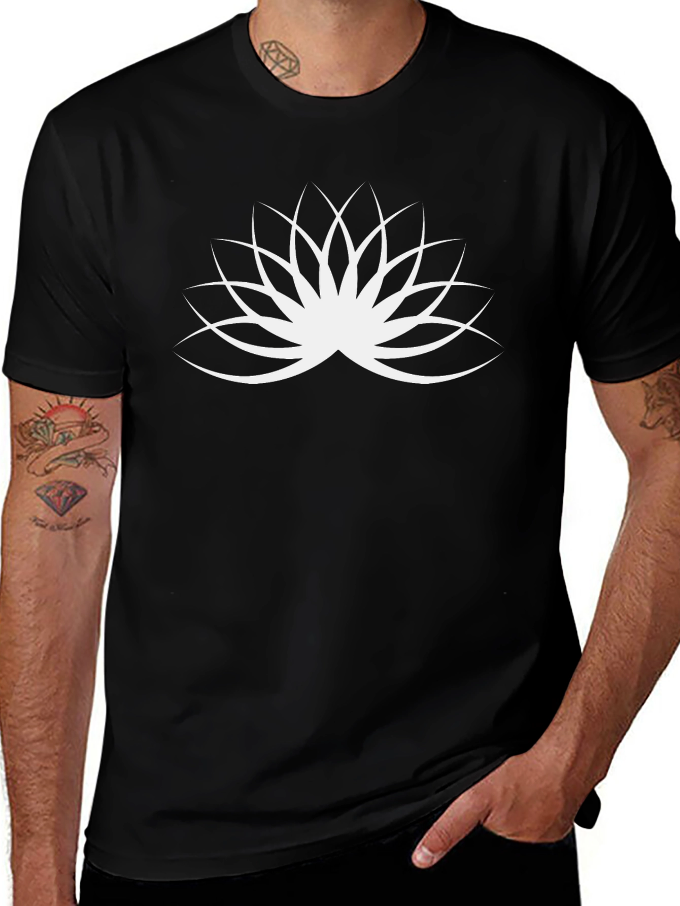 Variant 24 of Black T-Shirt with White Lotus Flower Design