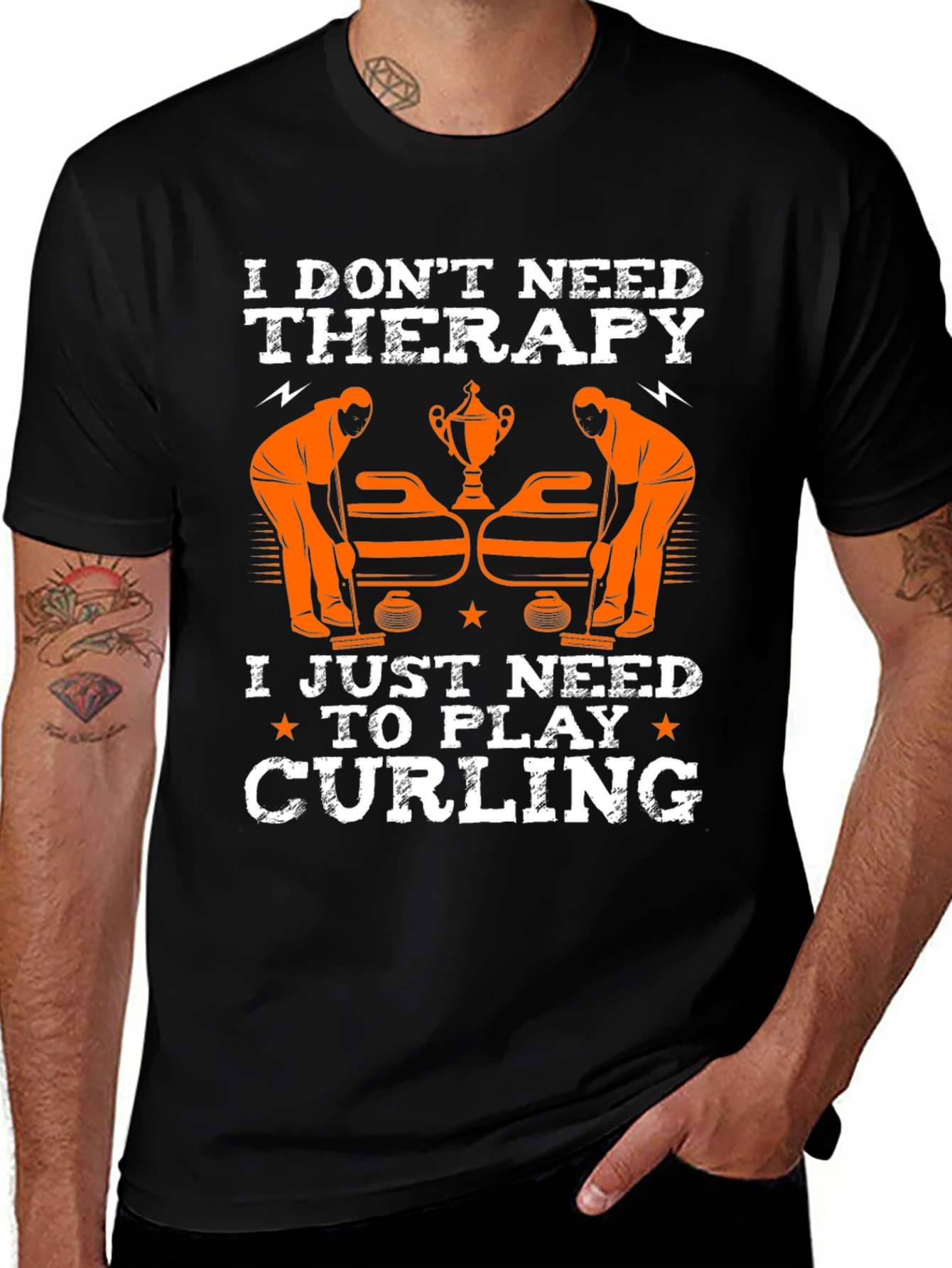 Funny Curling T-Shirt - I Don't Need Therapy