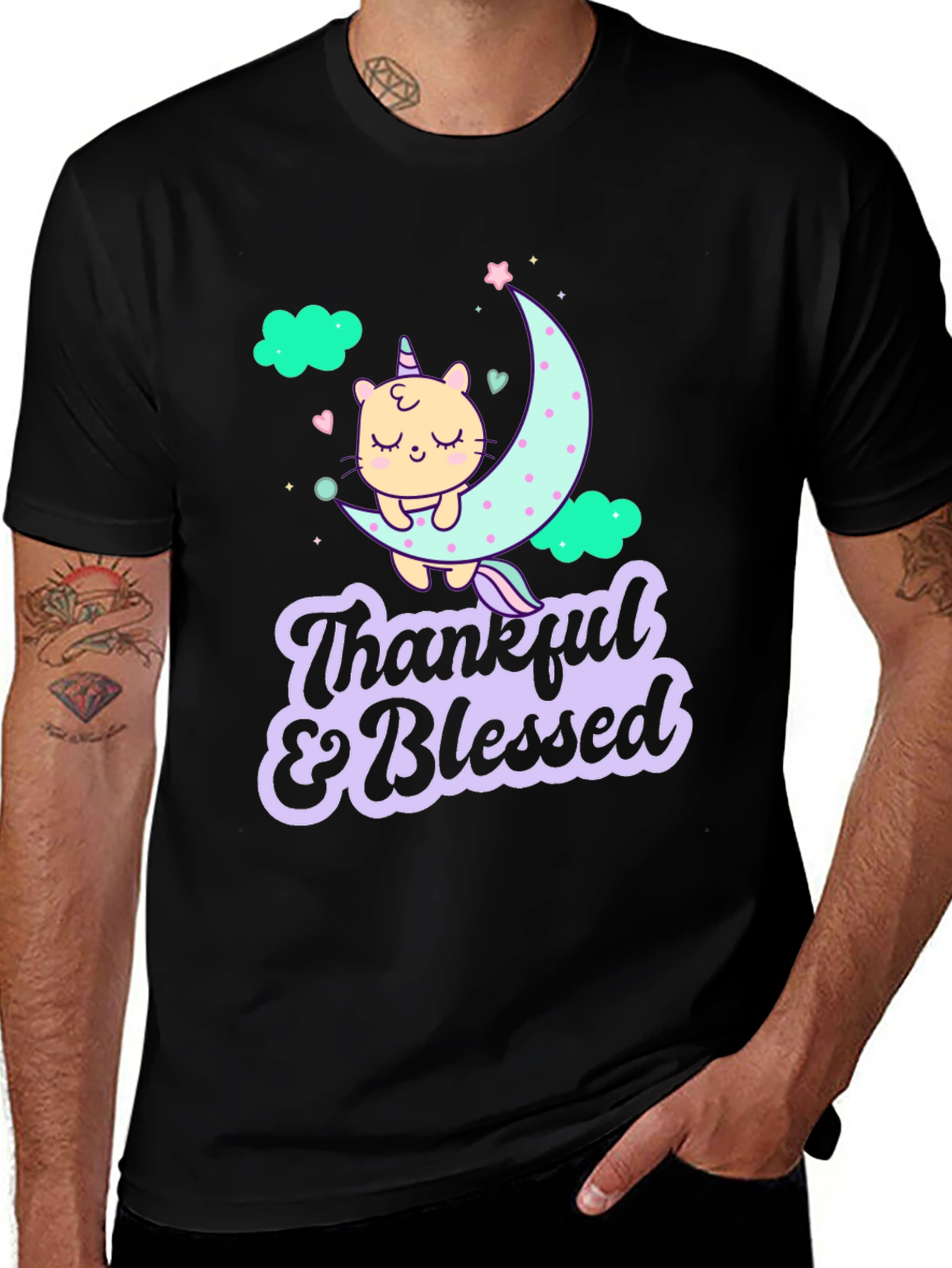 Variant 12 of Thankful & Blessed Unicorn Cat T-Shirt