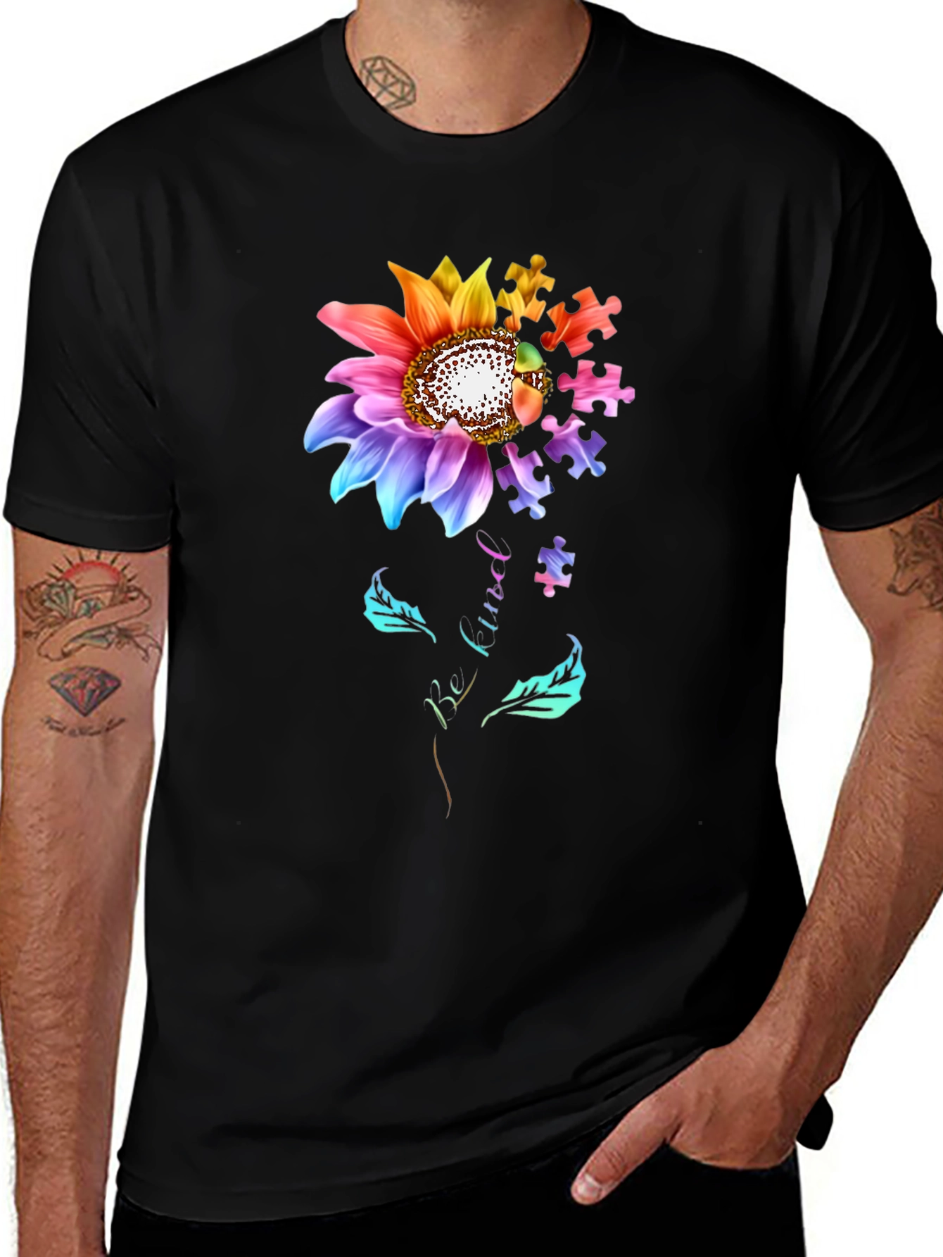 Variant 13 of Autism Awareness Sunflower Puzzle Piece T-Shirt