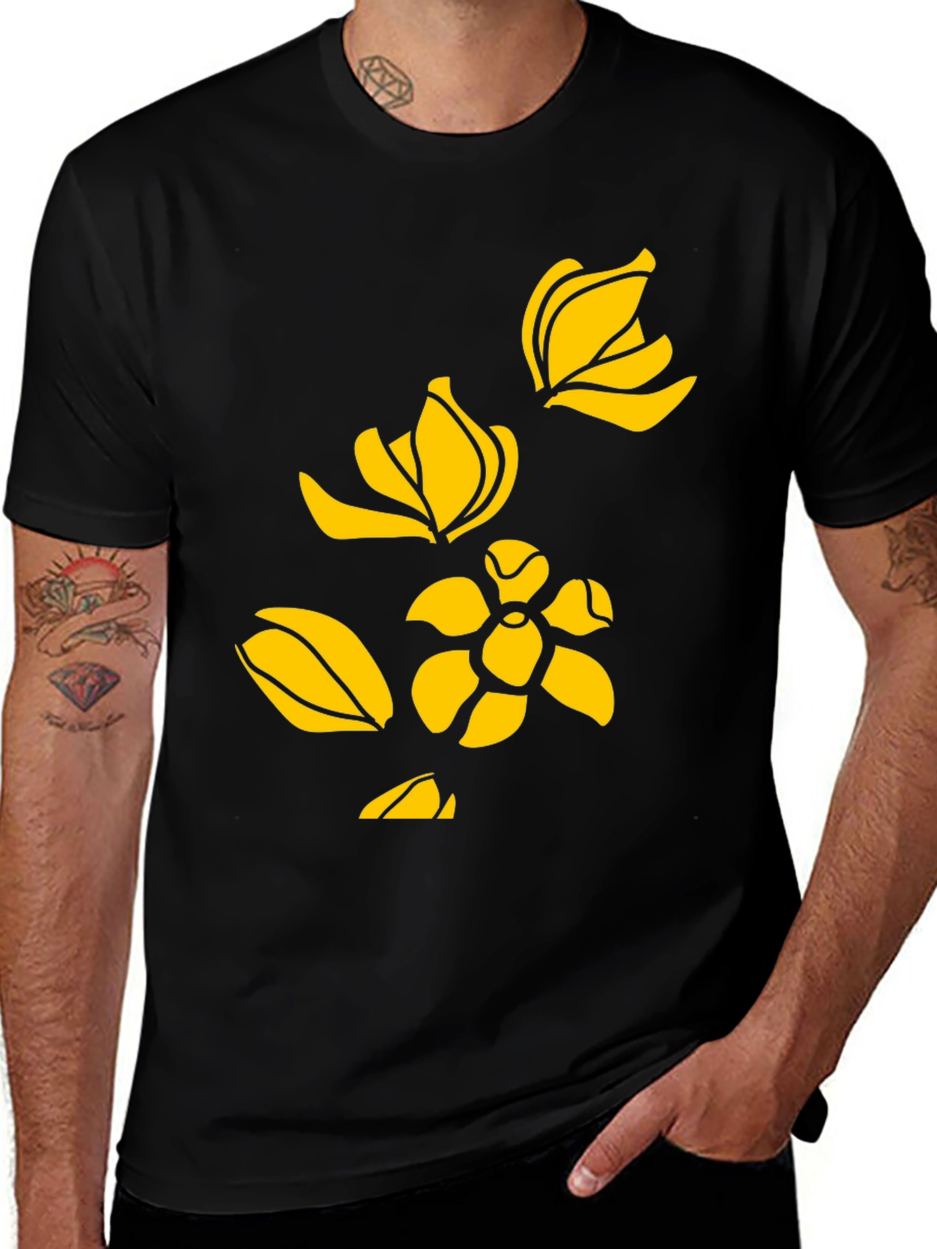 Variant 13 of Black T-Shirt with Floral Design