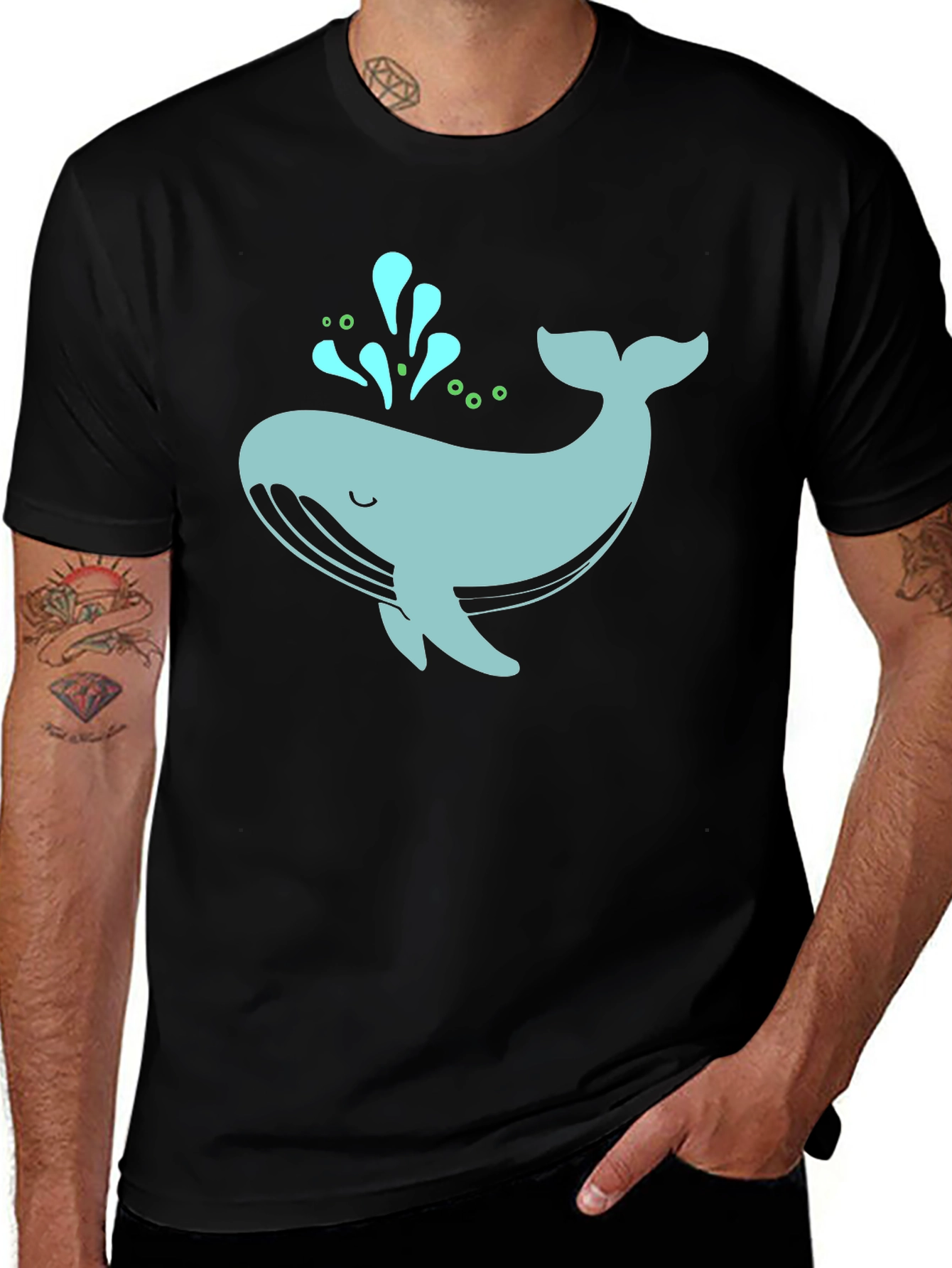 Variant 19 of Cute Whale Graphic Tee - Black Cotton T-Shirt