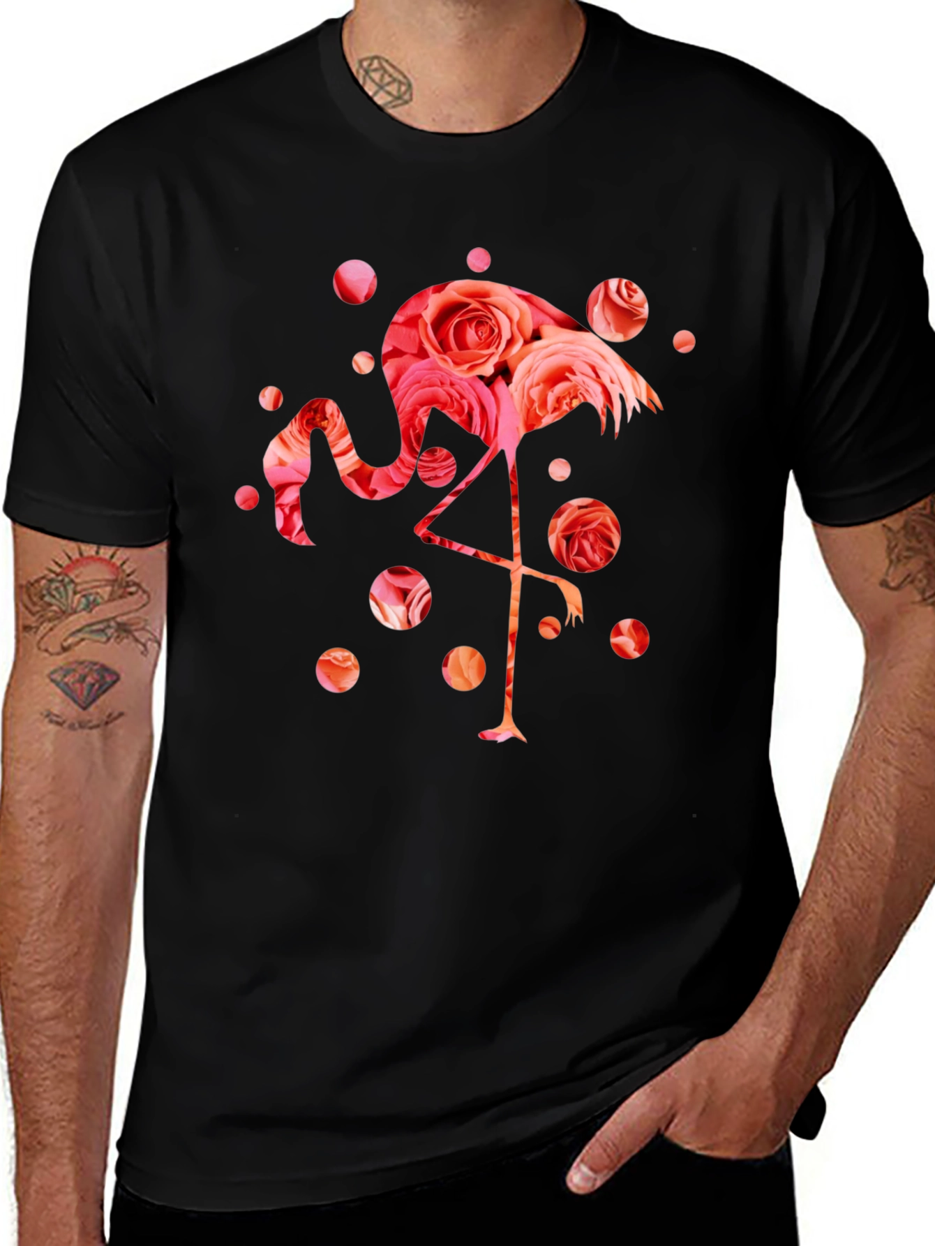 Variant 2 of Floral Flamingo Graphic Black T-Shirt