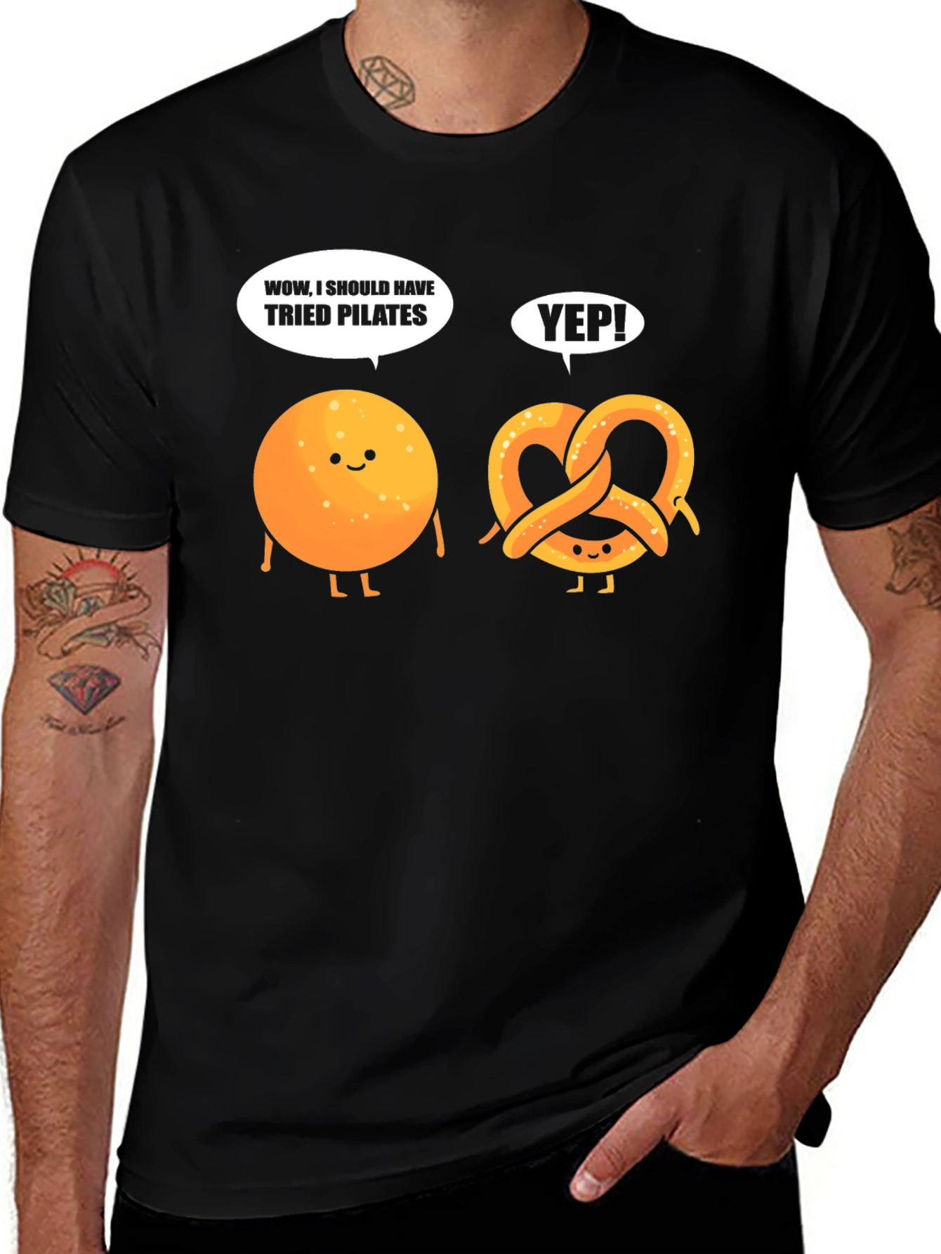 Variant 9 of Funny Pilates T-Shirt - Cartoon Donut & Pretzel