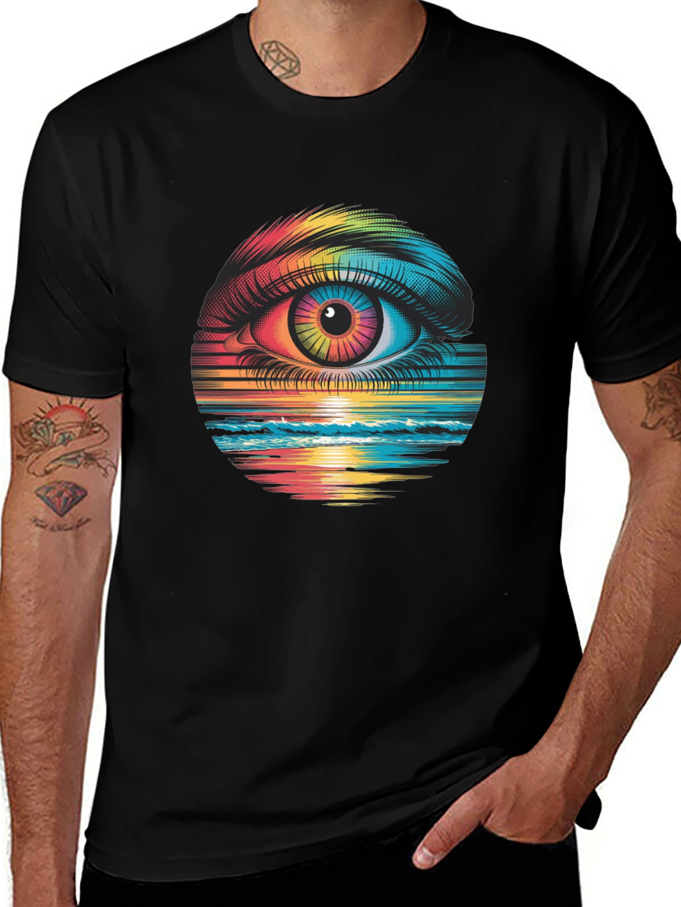 Variant 30 of Psychedelic Eye Black T-Shirt - Rainbow Vision