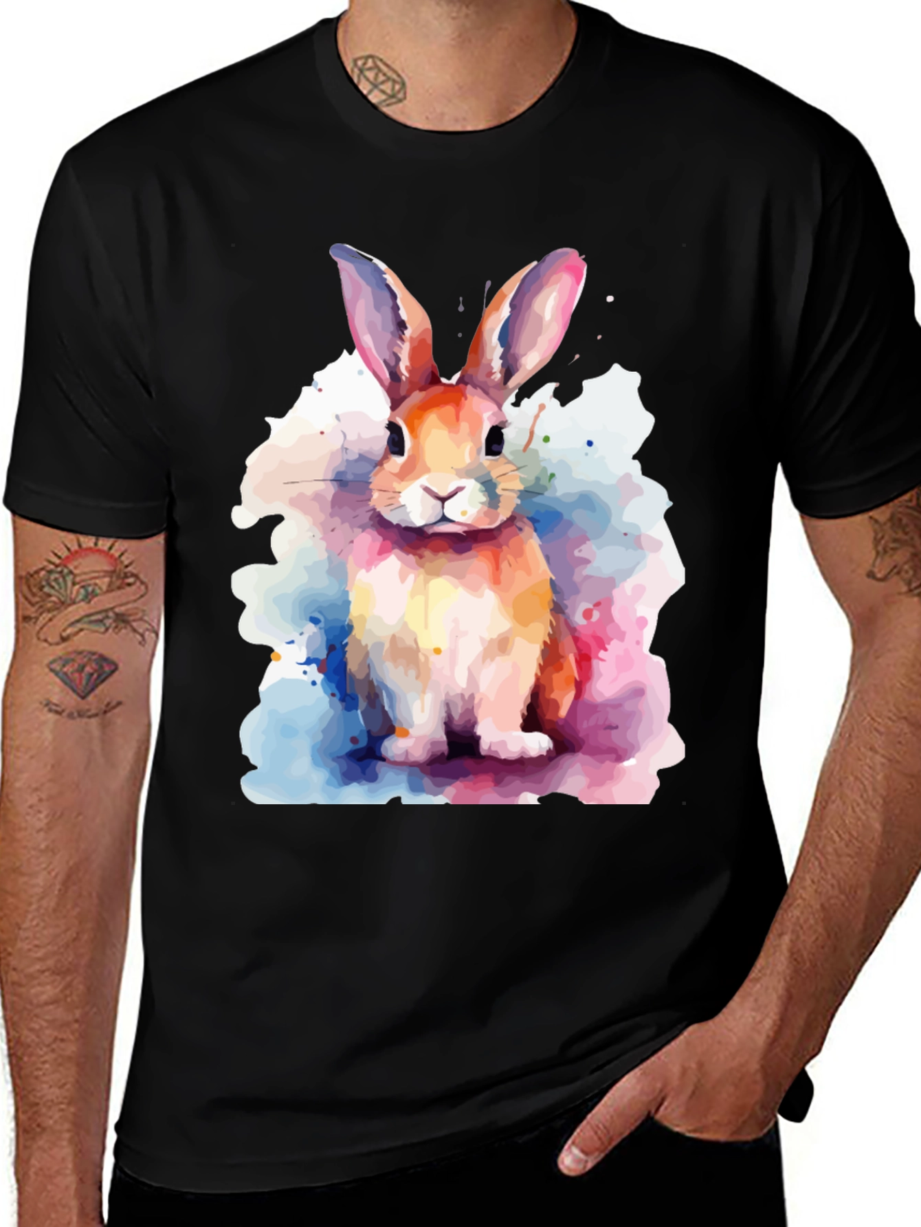 Variant 14 of Watercolor Rabbit Graphic Tee - Stylish Easter Shirt