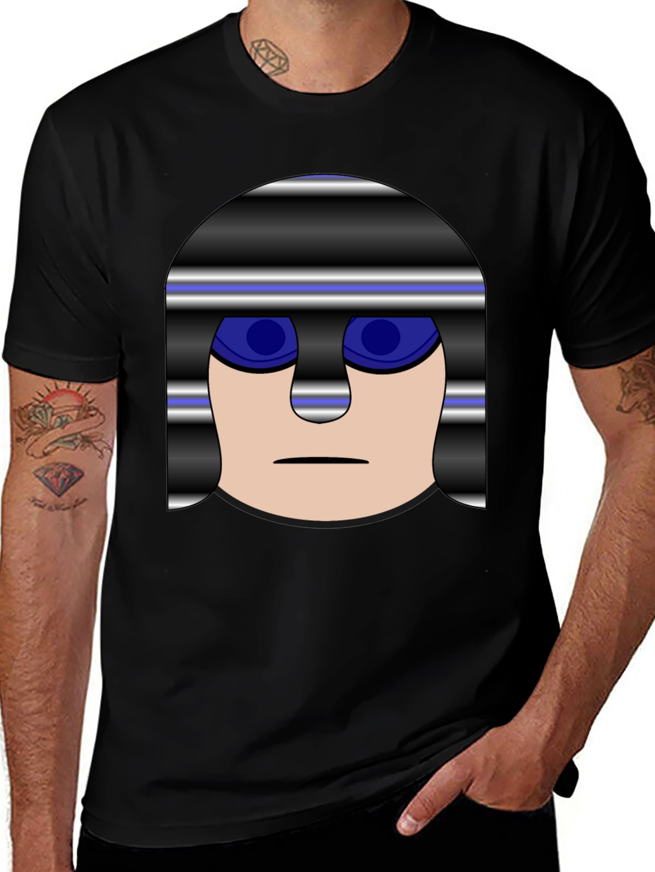 Variant 18 of Men's Black T-Shirt with Cartoon Prisoner Graphic