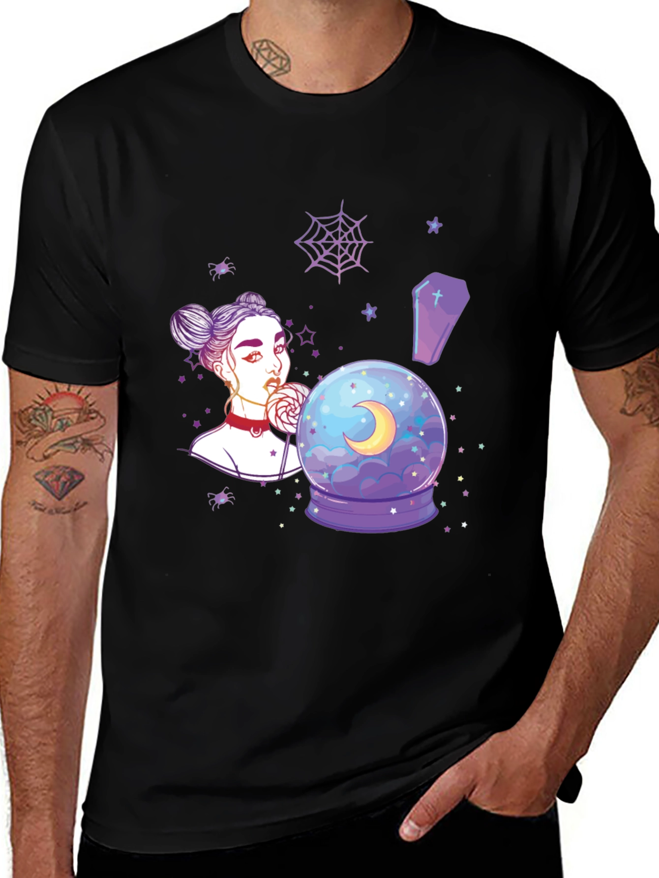 Variant 10 of Witchy Girl Graphic T-Shirt - Gothic Moon Design