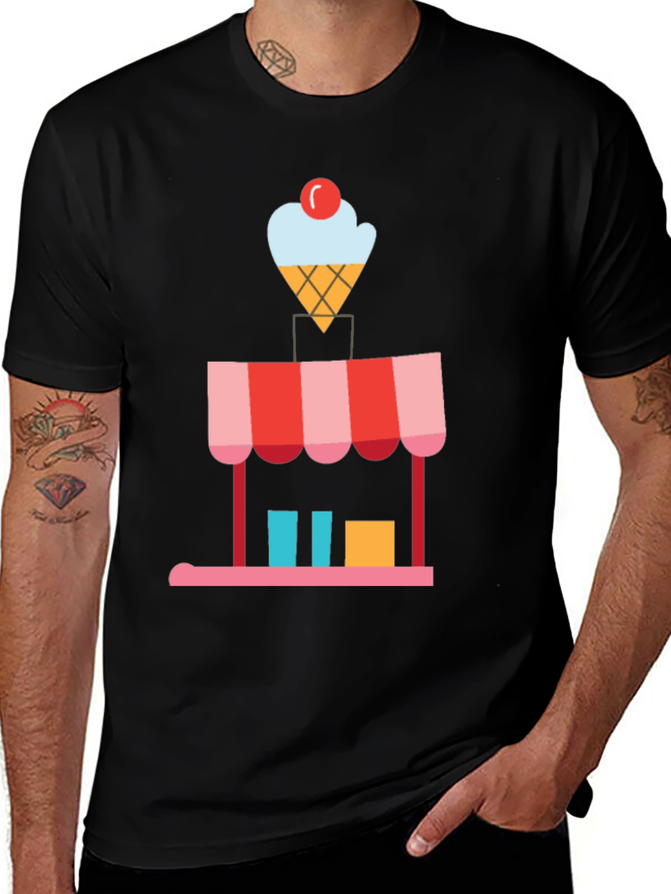 Variant 28 of Ice Cream Shop Graphic Tee - Black Cotton T-Shirt